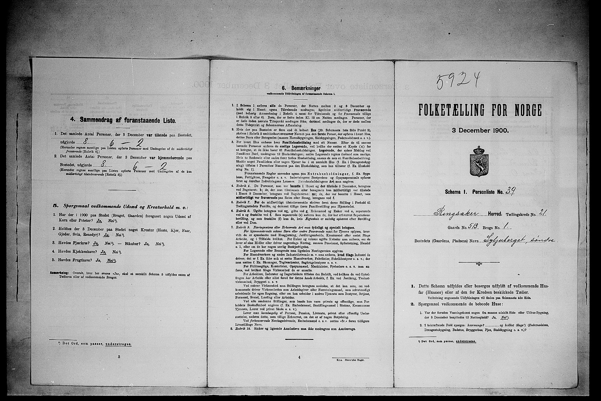 SAH, 1900 census for Ringsaker, 1900, p. 3679