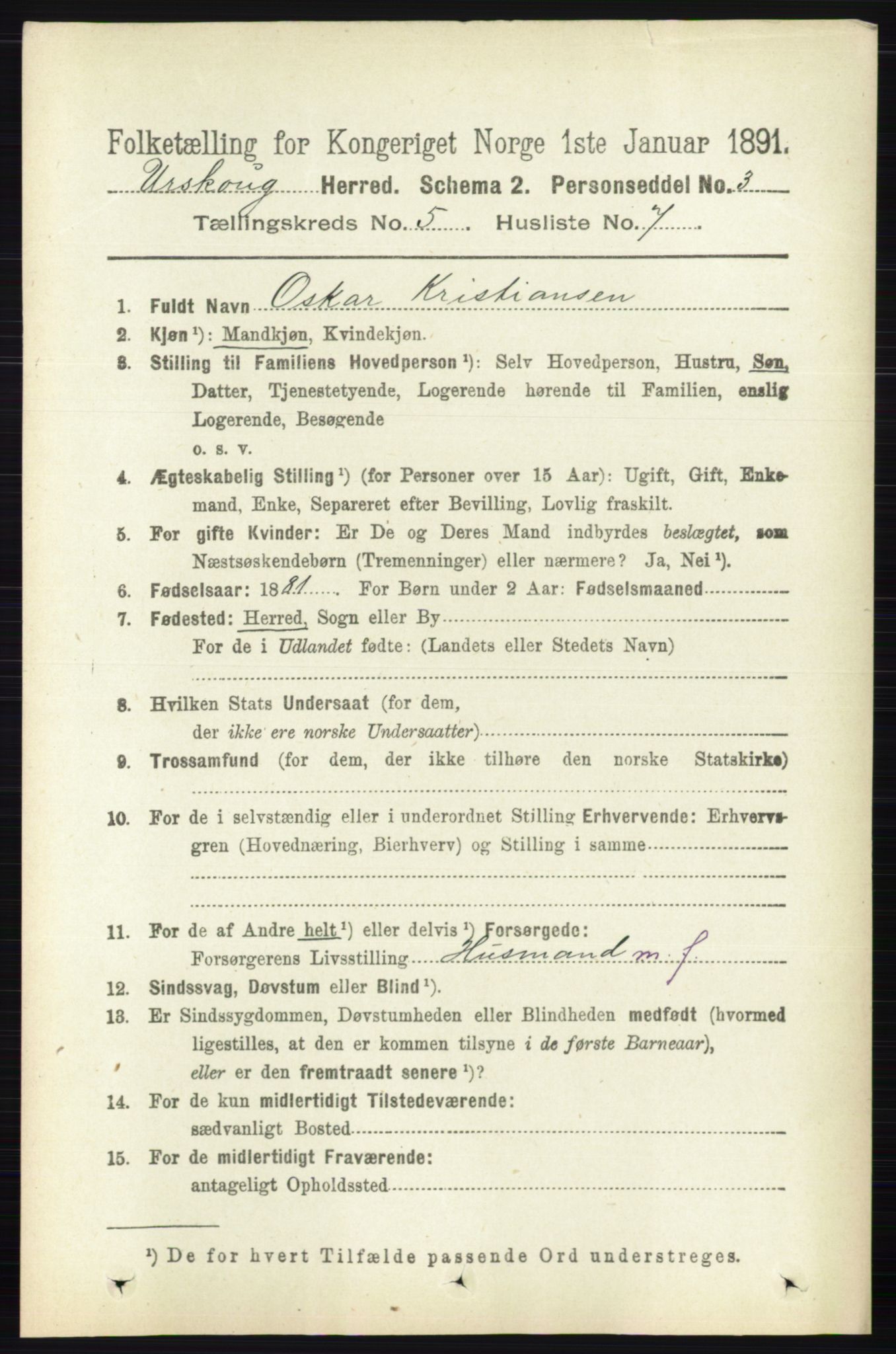 RA, 1891 census for 0224 Aurskog, 1891, p. 2101