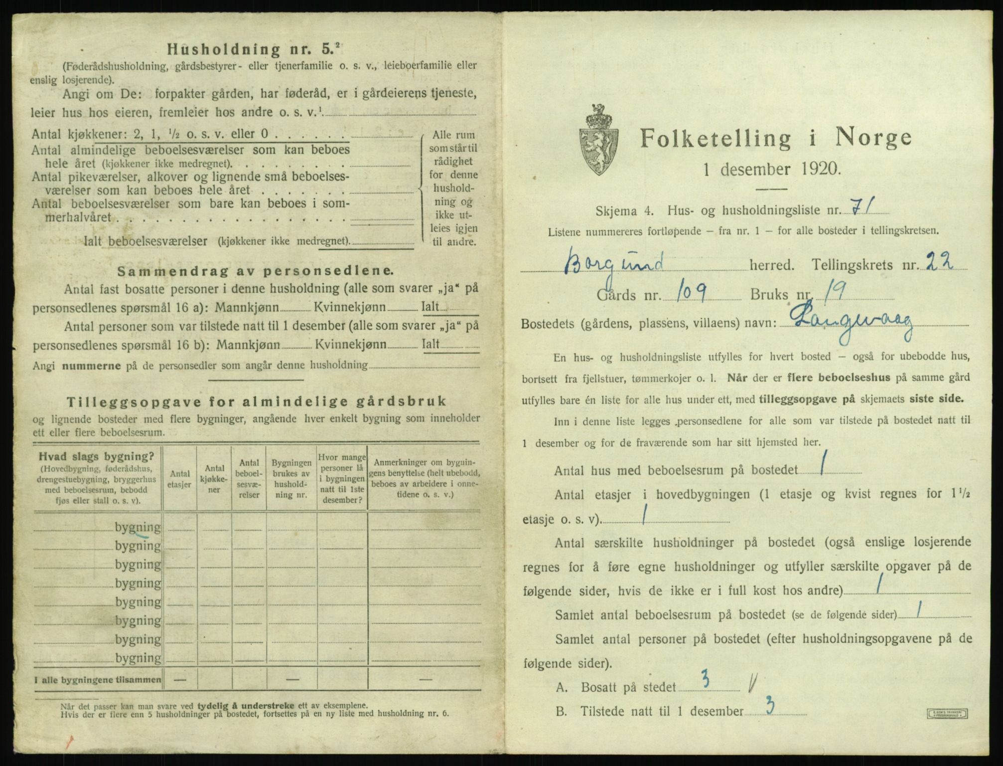 SAT, 1920 census for Borgund, 1920, p. 1956