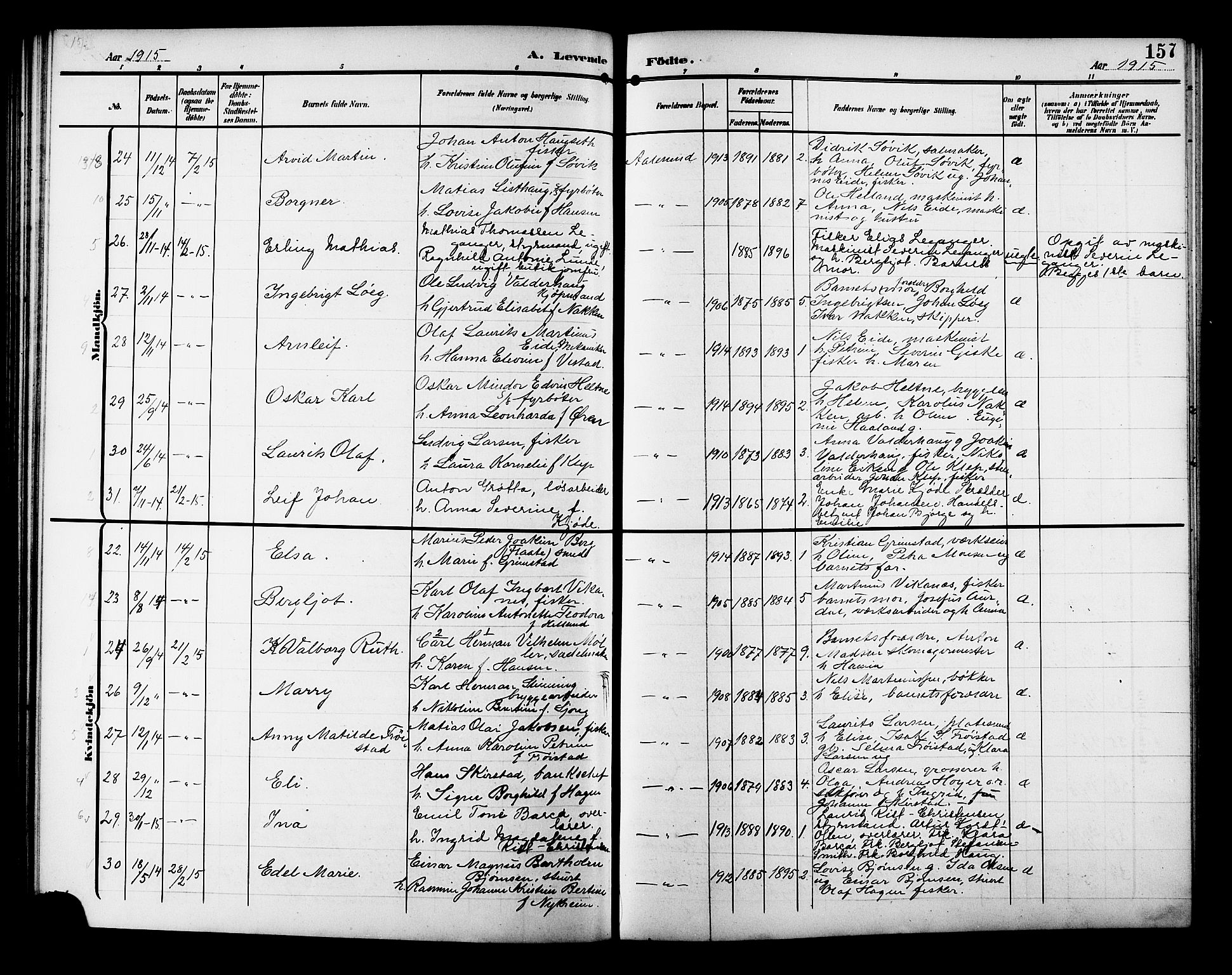 Ministerialprotokoller, klokkerbøker og fødselsregistre - Møre og Romsdal, AV/SAT-A-1454/529/L0471: Parish register (copy) no. 529C08, 1909-1921, p. 157