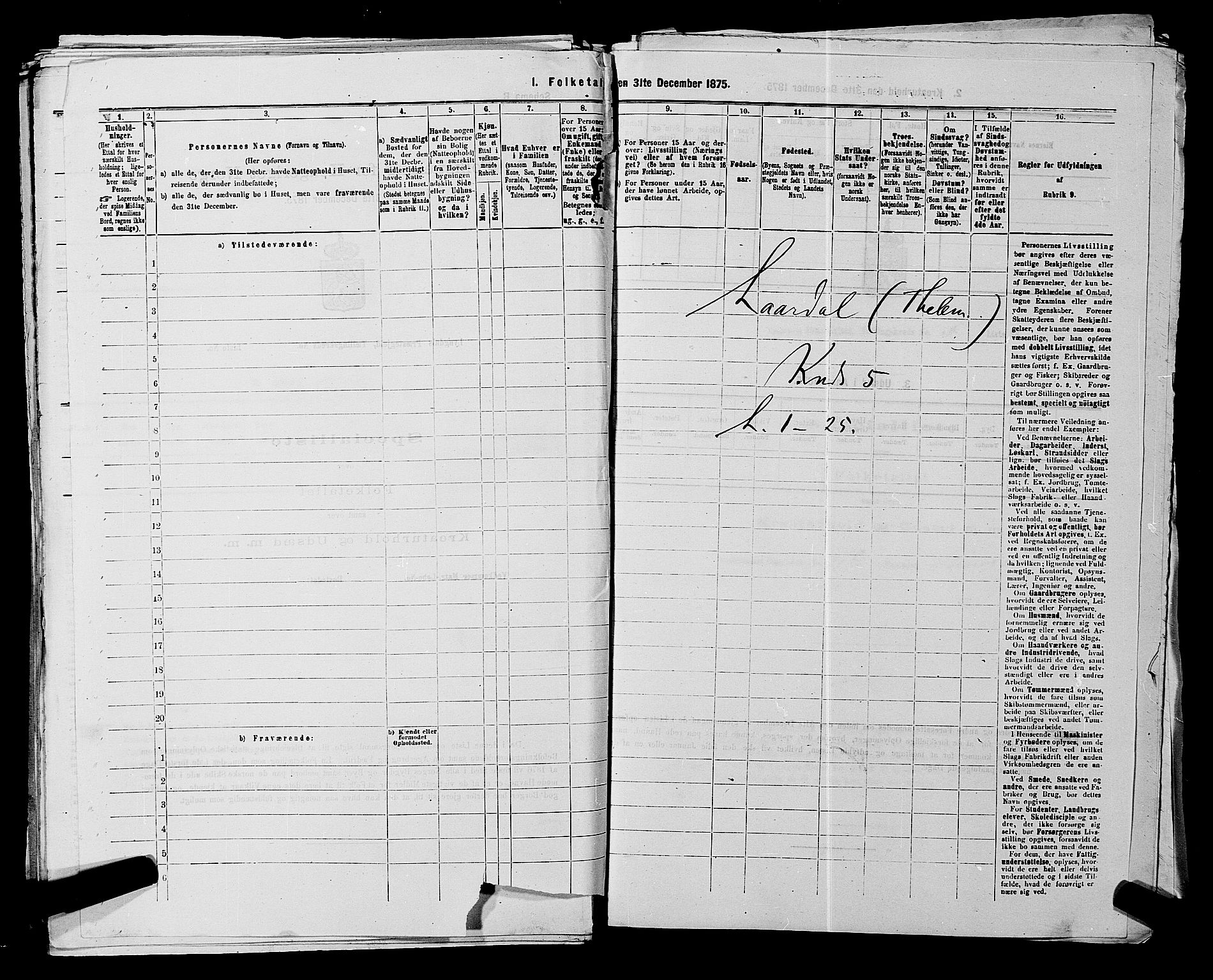 SAKO, 1875 census for 0833P Lårdal, 1875, p. 494