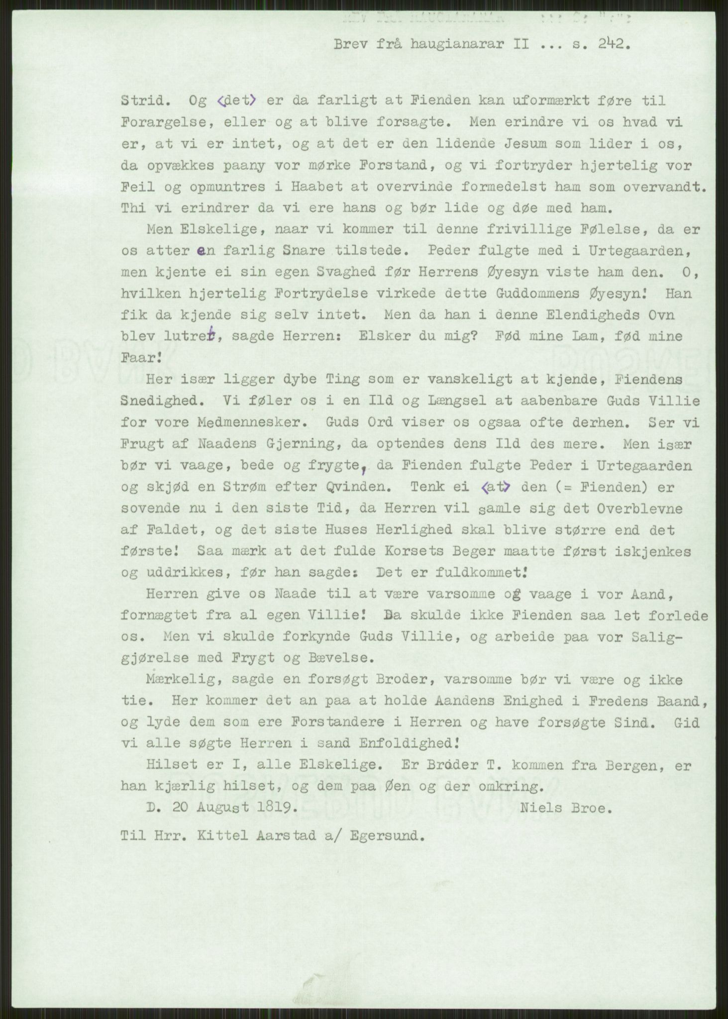 Samlinger til kildeutgivelse, Haugianerbrev, AV/RA-EA-6834/F/L0002: Haugianerbrev II: 1805-1821, 1805-1821, p. 242