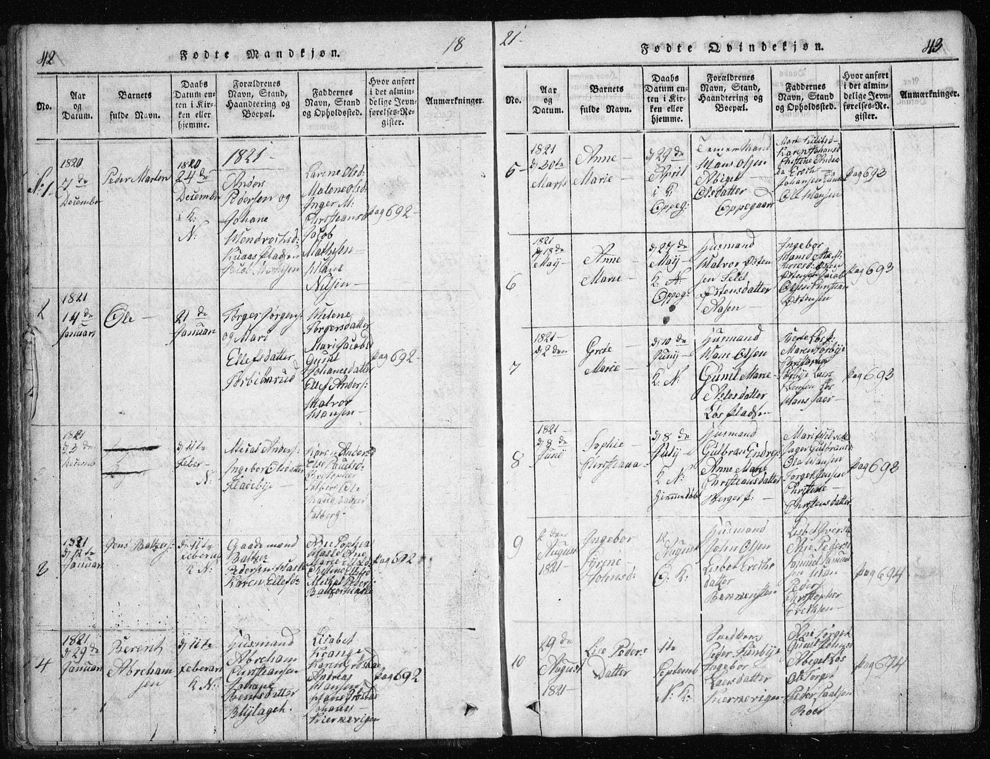 Nesodden prestekontor Kirkebøker, AV/SAO-A-10013/G/Ga/L0001: Parish register (copy) no. I 1, 1814-1847, p. 42-43