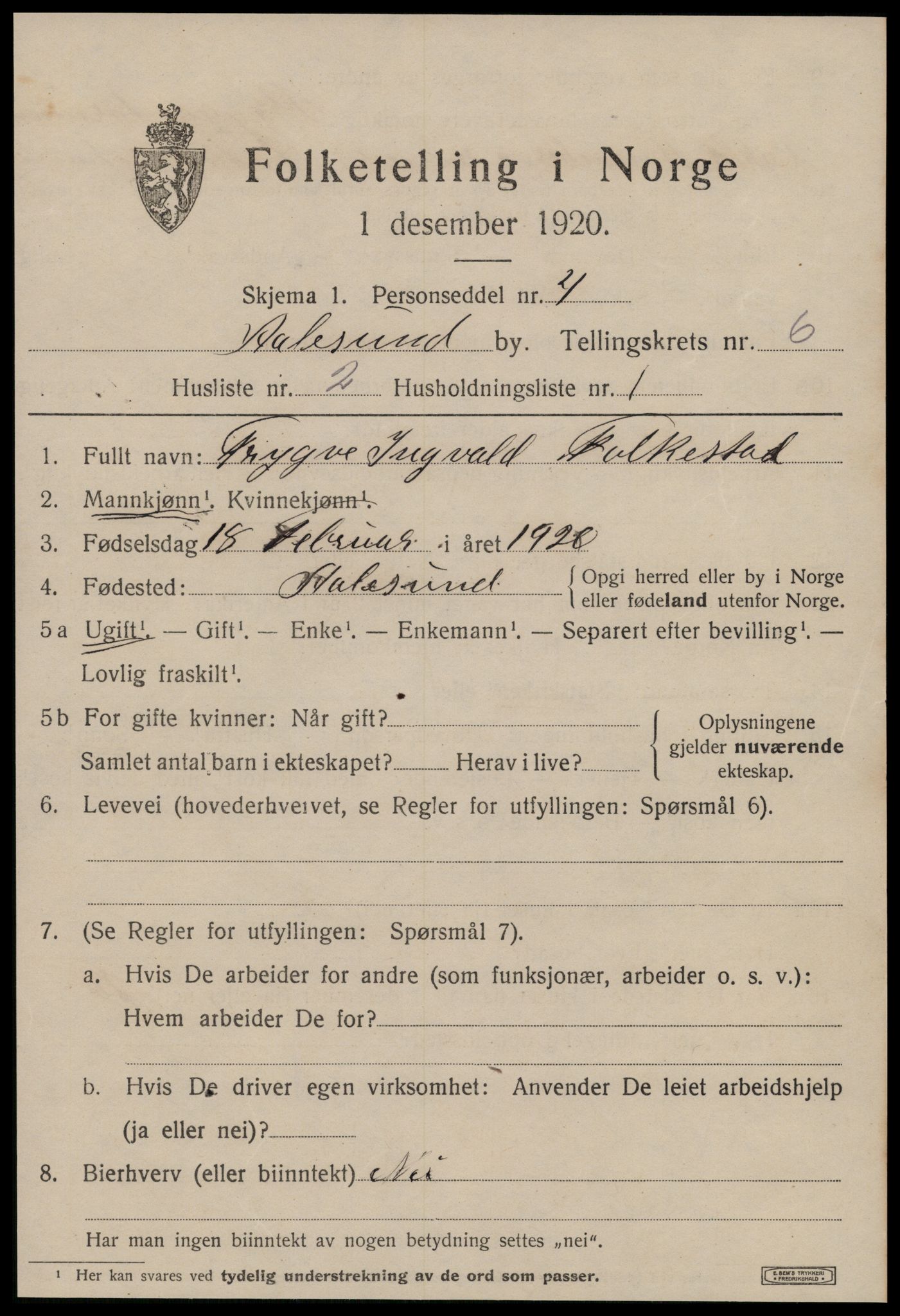 SAT, 1920 census for Ålesund, 1920, p. 17646