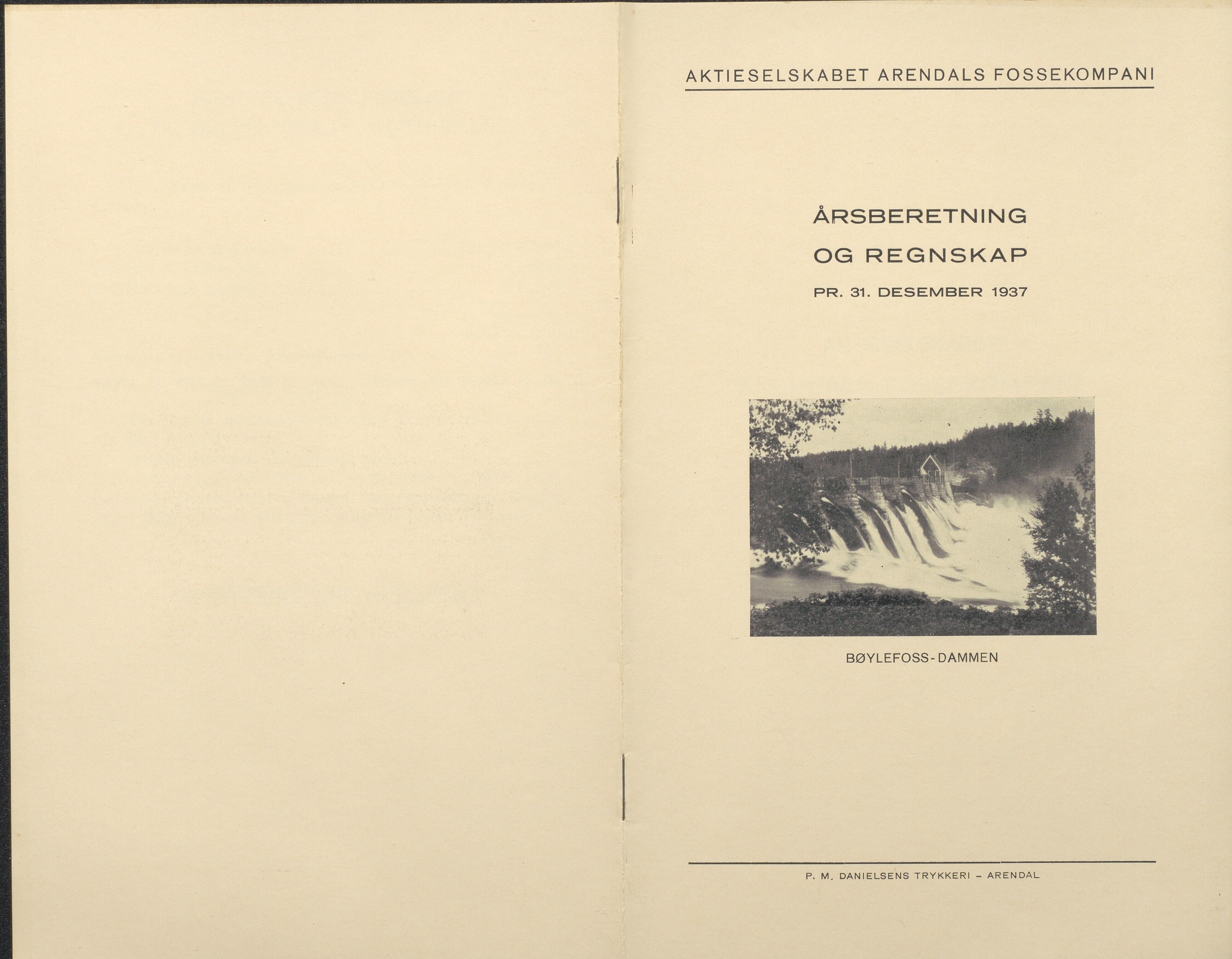 Arendals Fossekompani, AAKS/PA-2413/X/X01/L0001/0010: Beretninger, regnskap, balansekonto, gevinst- og tapskonto / Årsberetning og regnskap 1936 - 1942, 1936-1942