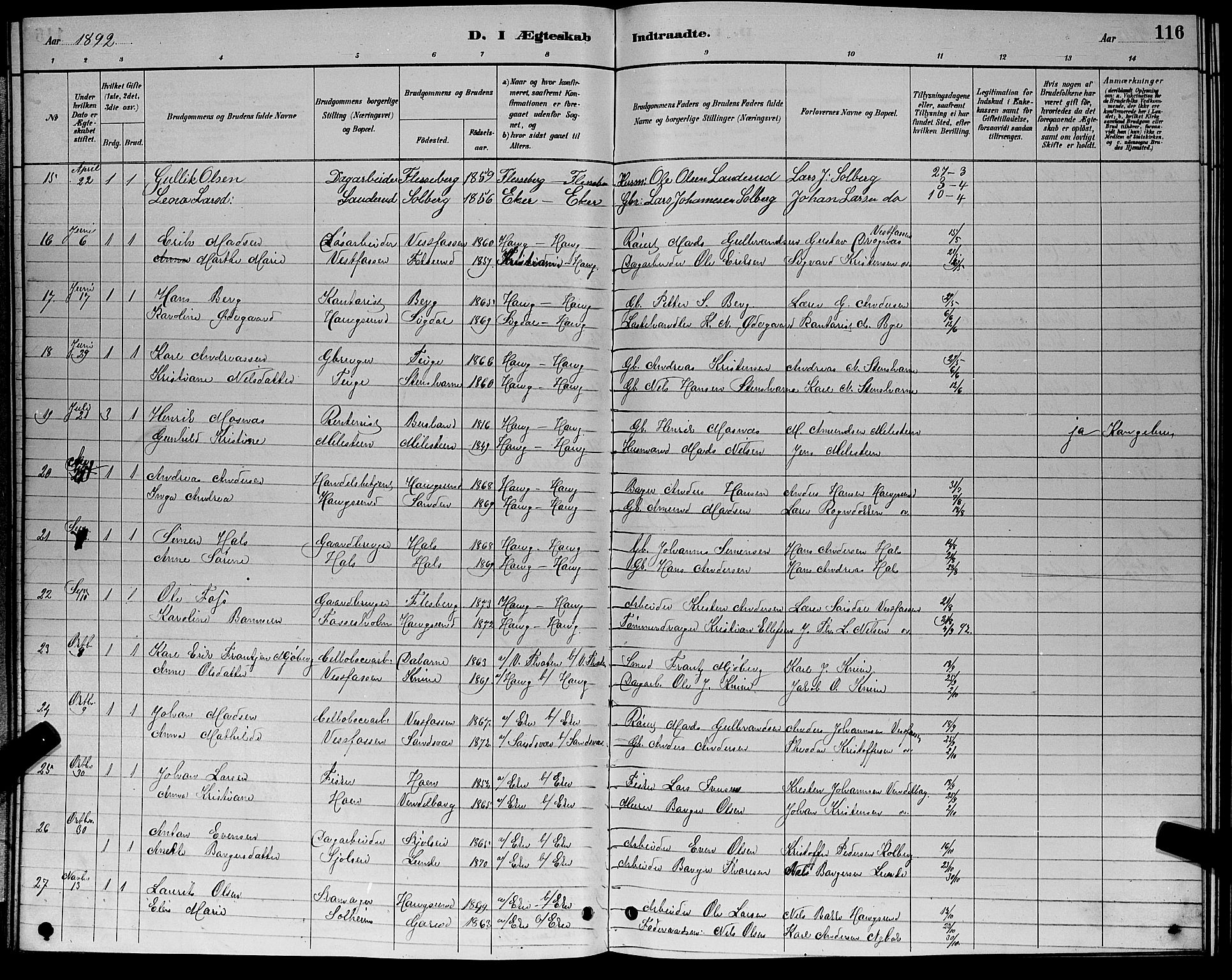 Eiker kirkebøker, SAKO/A-4/G/Ga/L0006: Parish register (copy) no. I 6, 1885-1893, p. 116