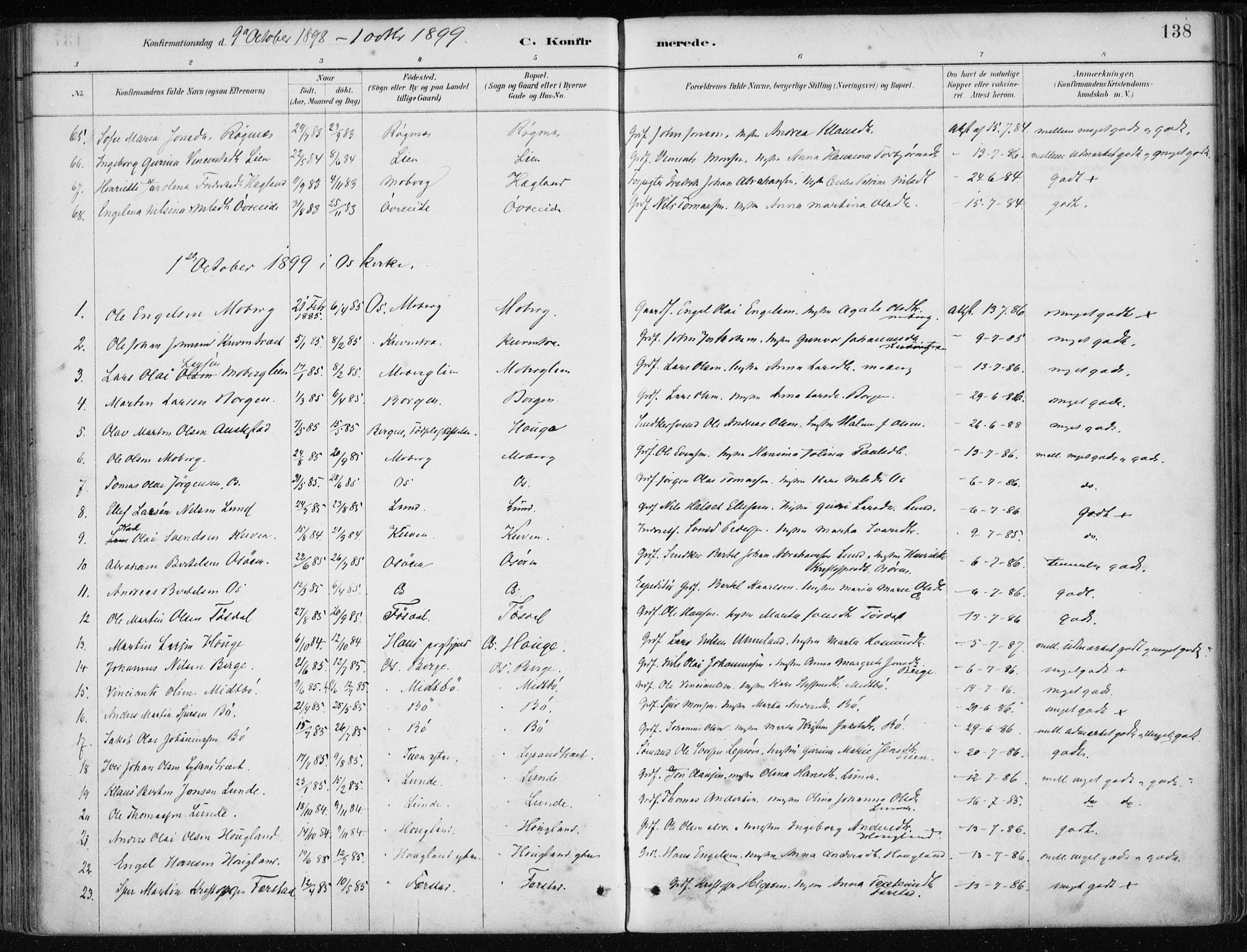 Os sokneprestembete, SAB/A-99929: Parish register (official) no. B 1, 1885-1902, p. 138