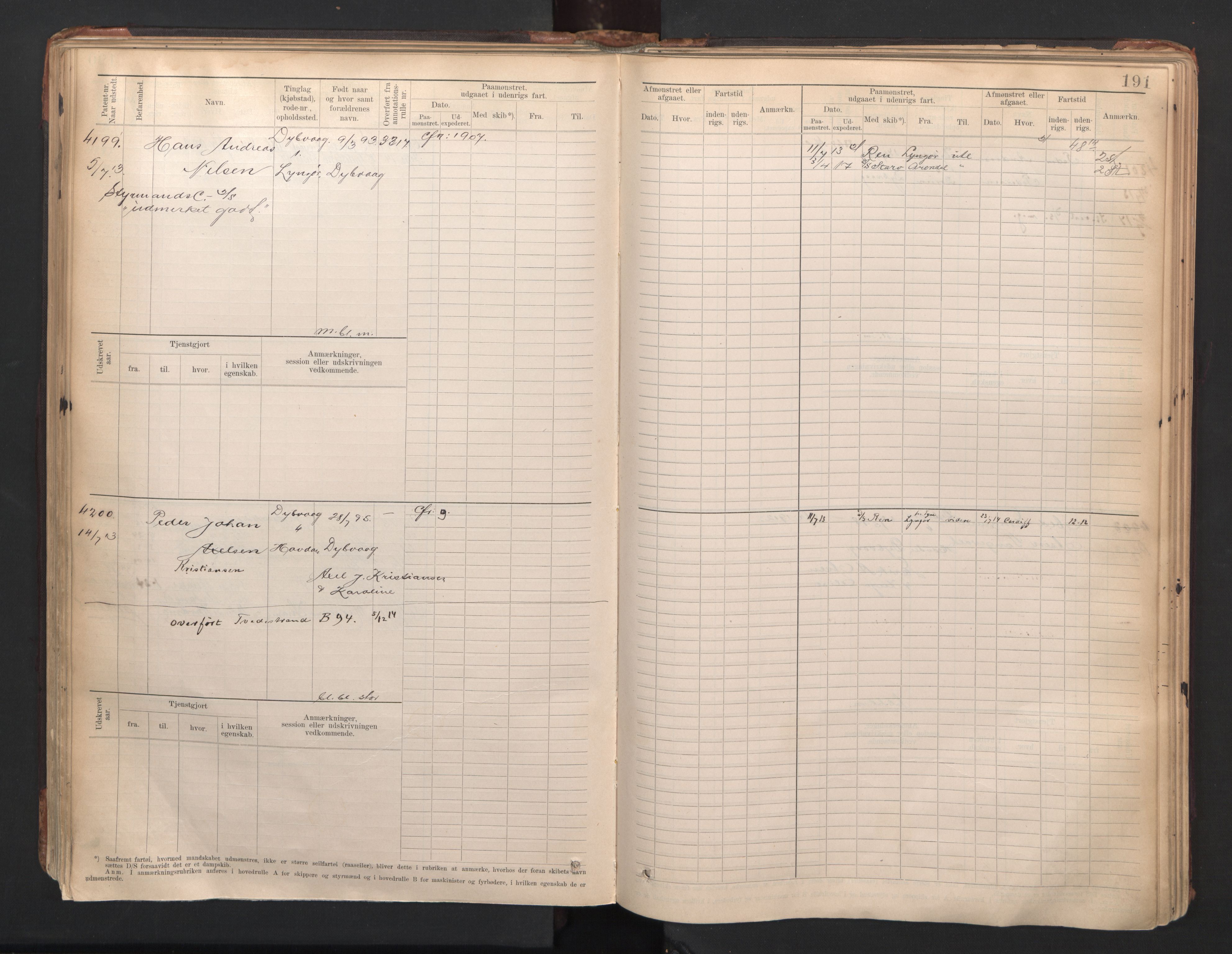 Tvedestrand mønstringskrets, SAK/2031-0011/F/Fb/L0006: Hovedrulle A nr 3818-4409, R-7, 1905-1948, p. 196