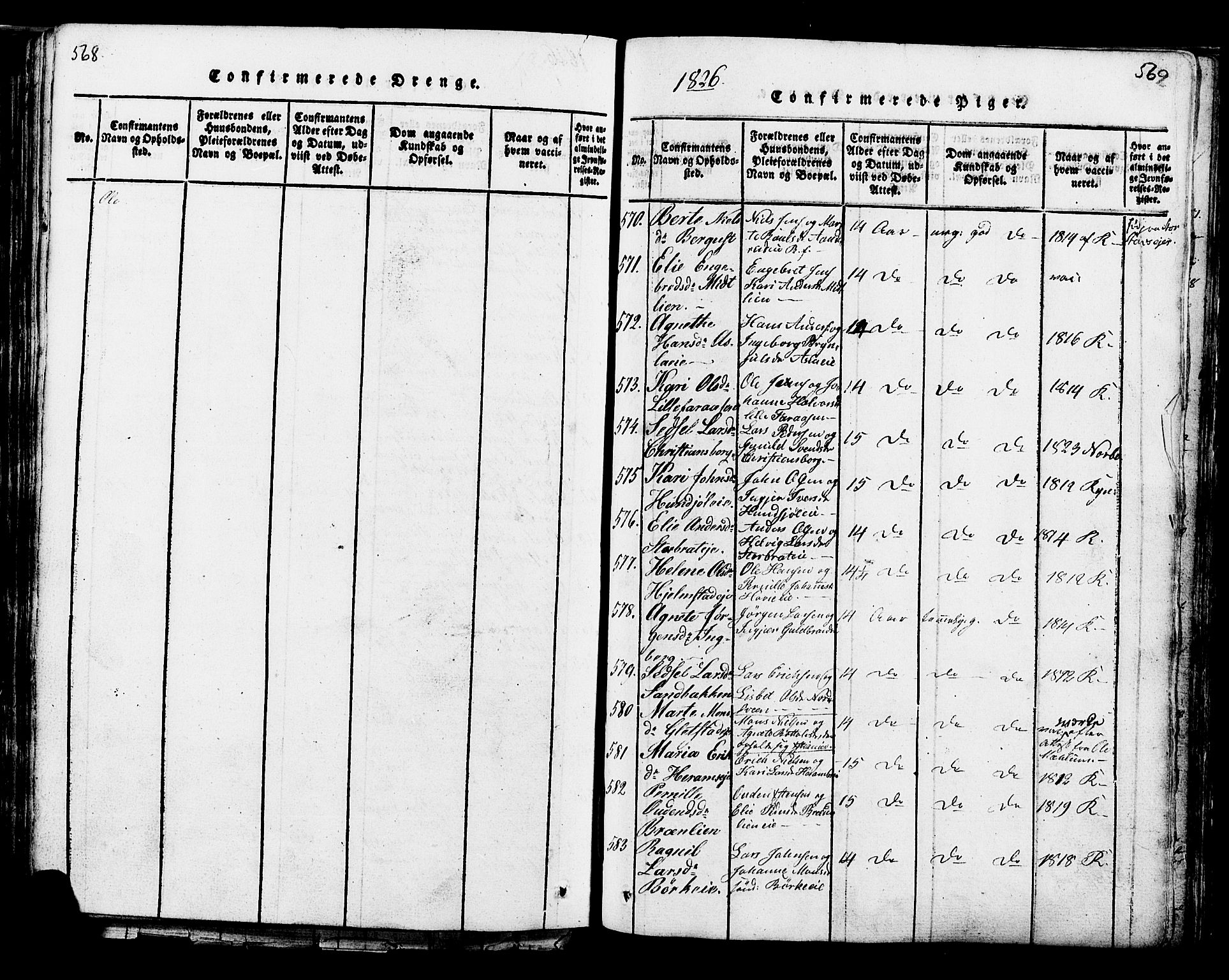 Ringsaker prestekontor, SAH/PREST-014/K/Ka/L0005: Parish register (official) no. 5, 1814-1826, p. 568-569