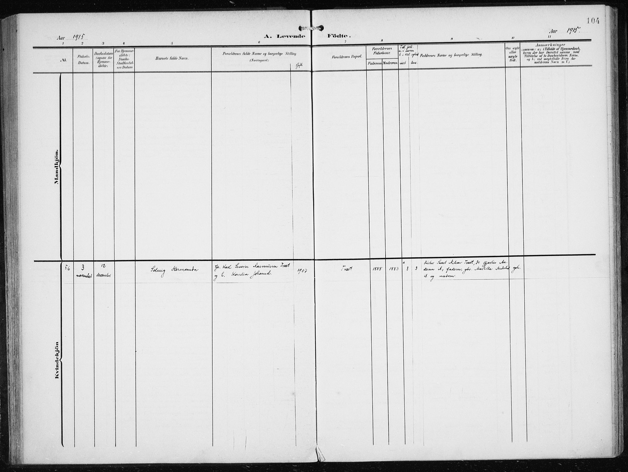 Herdla Sokneprestembete, SAB/A-75701/H/Haa: Parish register (official) no. A 5, 1905-1918, p. 104