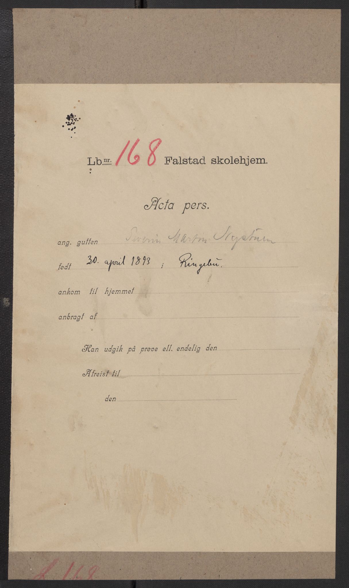 Falstad skolehjem, RA/S-1676/E/Eb/L0007: Elevmapper løpenr. 146-168, 1905-1911, p. 347