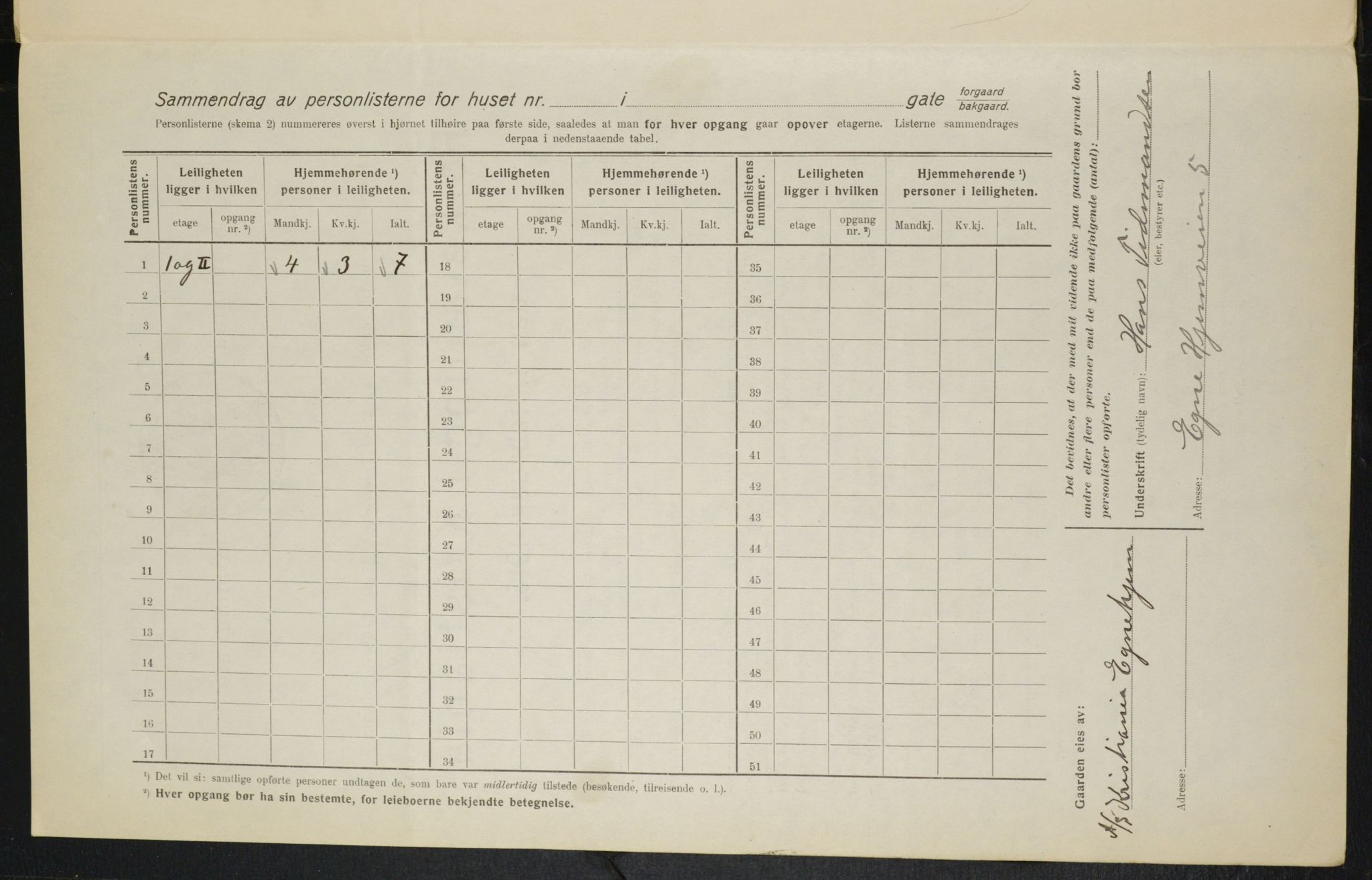 OBA, Municipal Census 1916 for Kristiania, 1916, p. 18988