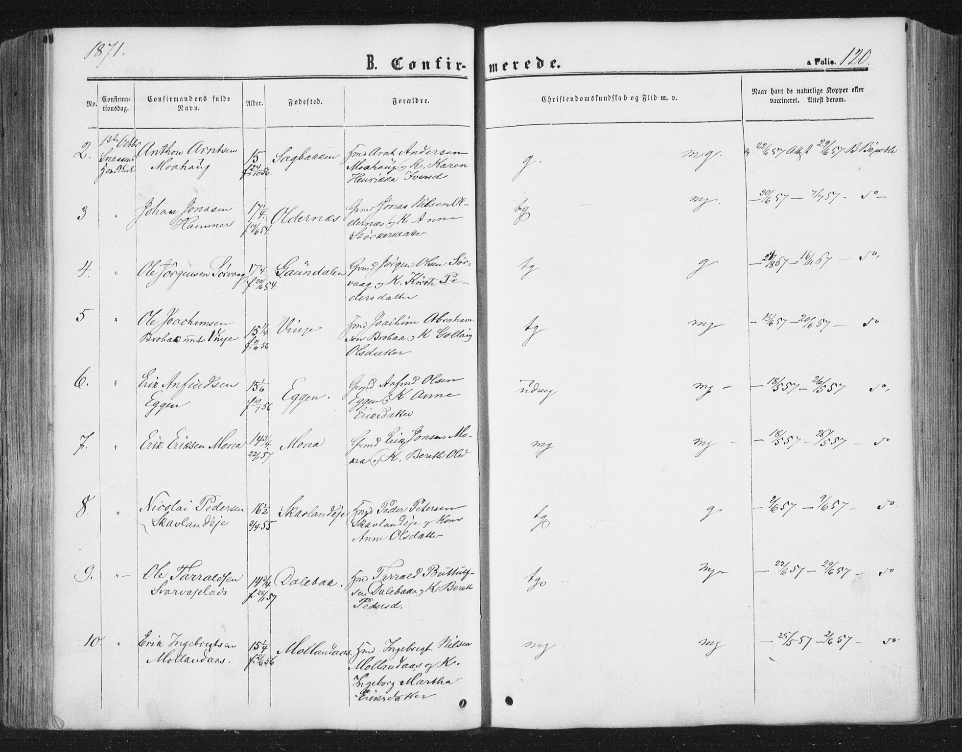Ministerialprotokoller, klokkerbøker og fødselsregistre - Nord-Trøndelag, SAT/A-1458/749/L0472: Parish register (official) no. 749A06, 1857-1873, p. 120