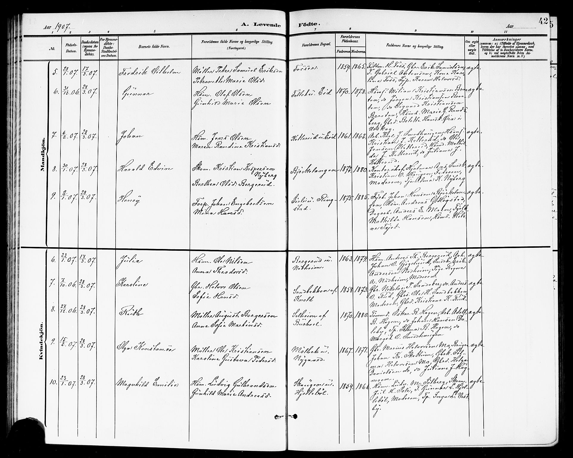 Høland prestekontor Kirkebøker, AV/SAO-A-10346a/G/Ga/L0007: Parish register (copy) no. I 7, 1902-1914, p. 42