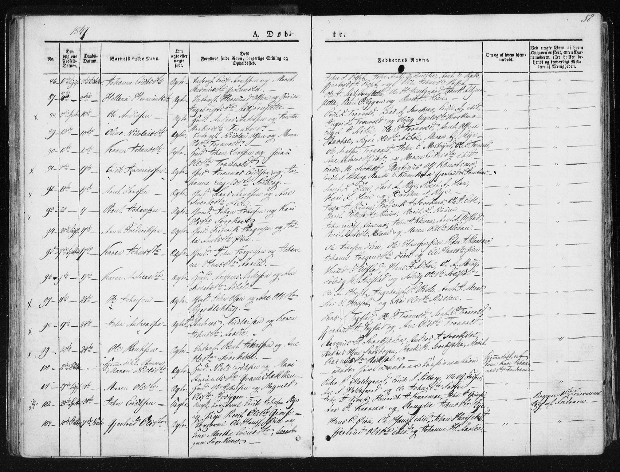 Ministerialprotokoller, klokkerbøker og fødselsregistre - Sør-Trøndelag, AV/SAT-A-1456/668/L0805: Parish register (official) no. 668A05, 1840-1853, p. 58