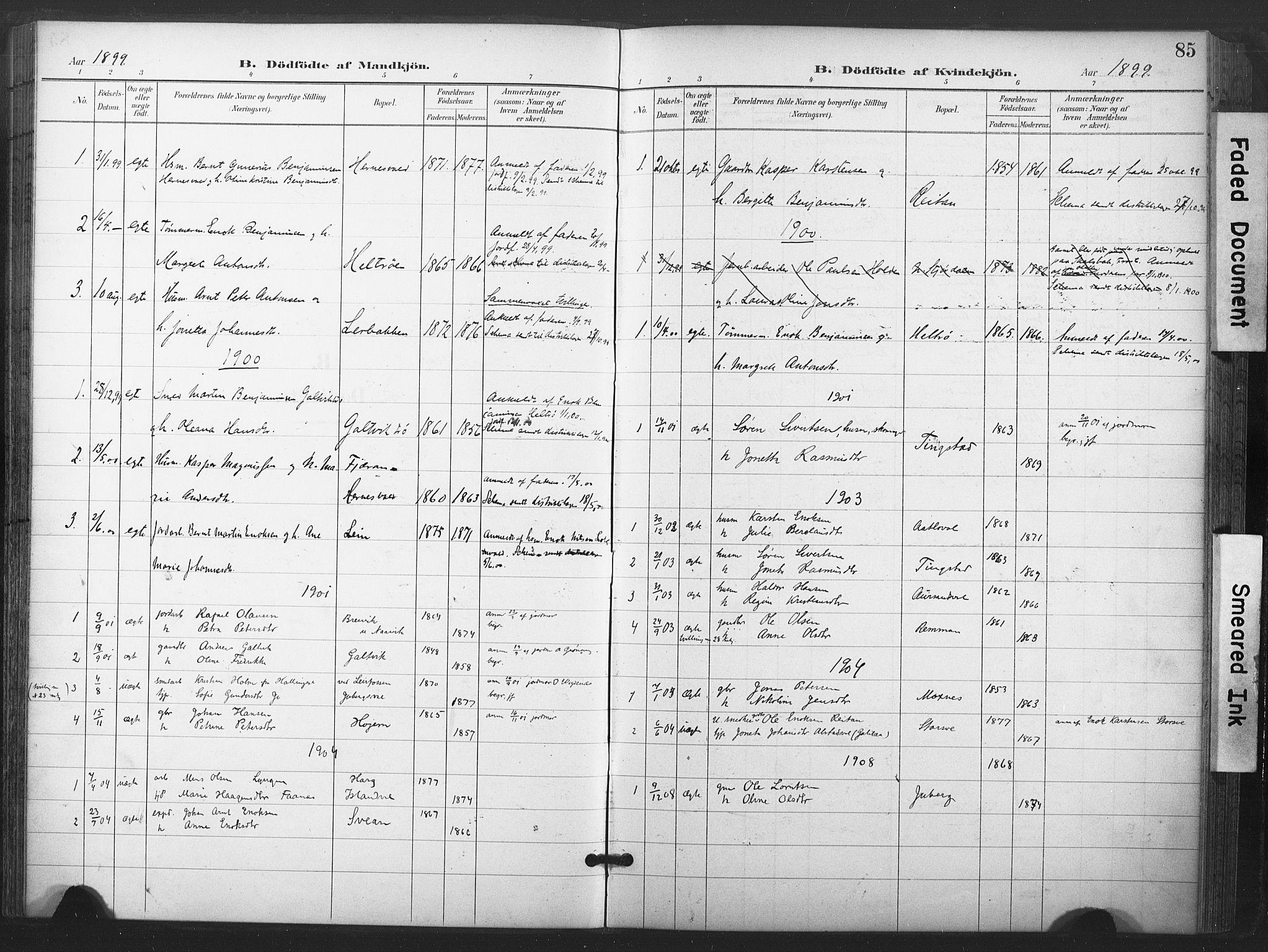 Ministerialprotokoller, klokkerbøker og fødselsregistre - Nord-Trøndelag, SAT/A-1458/713/L0122: Parish register (official) no. 713A11, 1899-1910, p. 85
