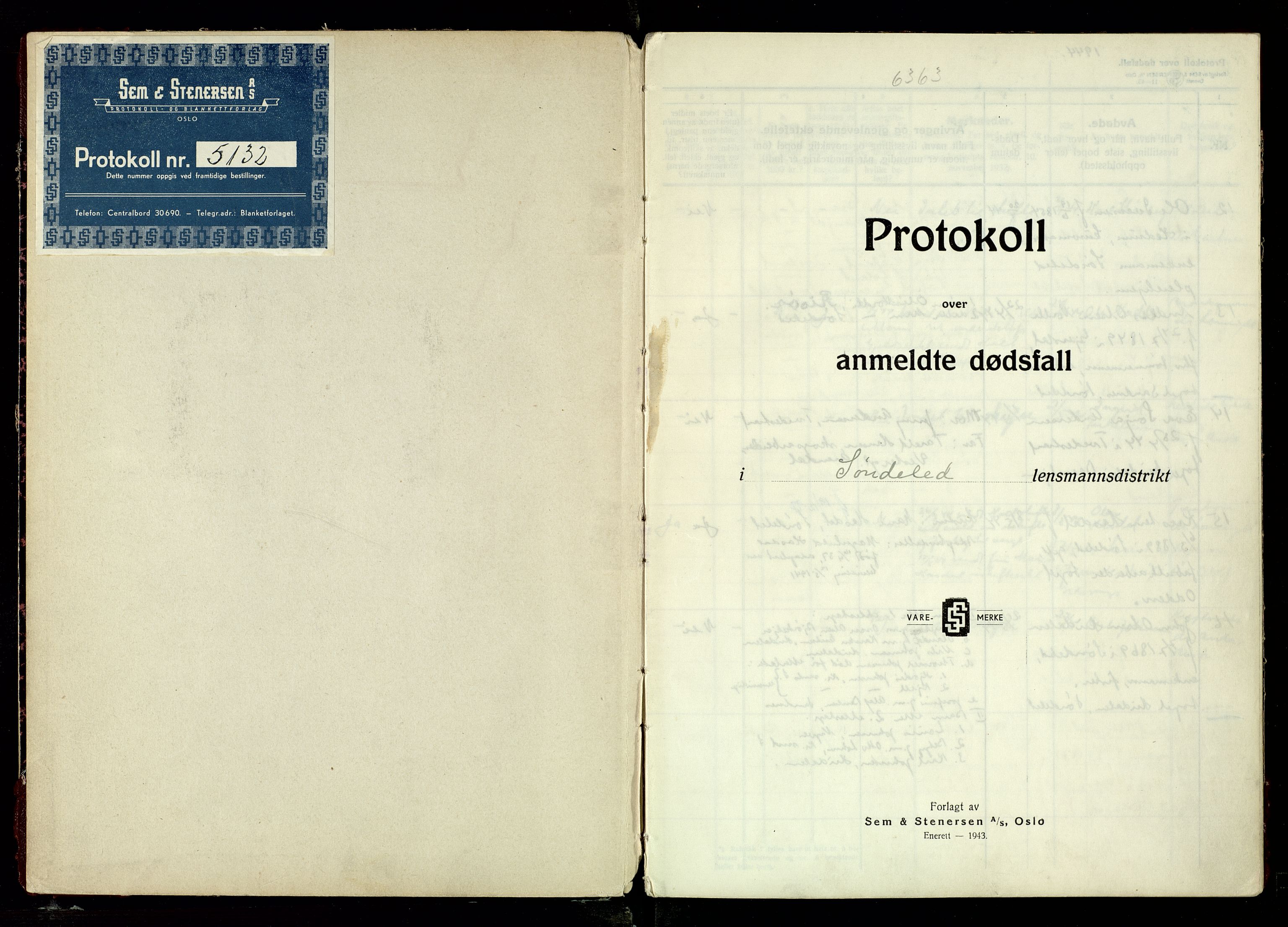 Søndeled lensmannskontor, SAK/1241-0043/F/Fe/L0001/0004: Dødsfallsprotokoller / Dødsfallsprotokoll Søndeled med register, 1944-1951