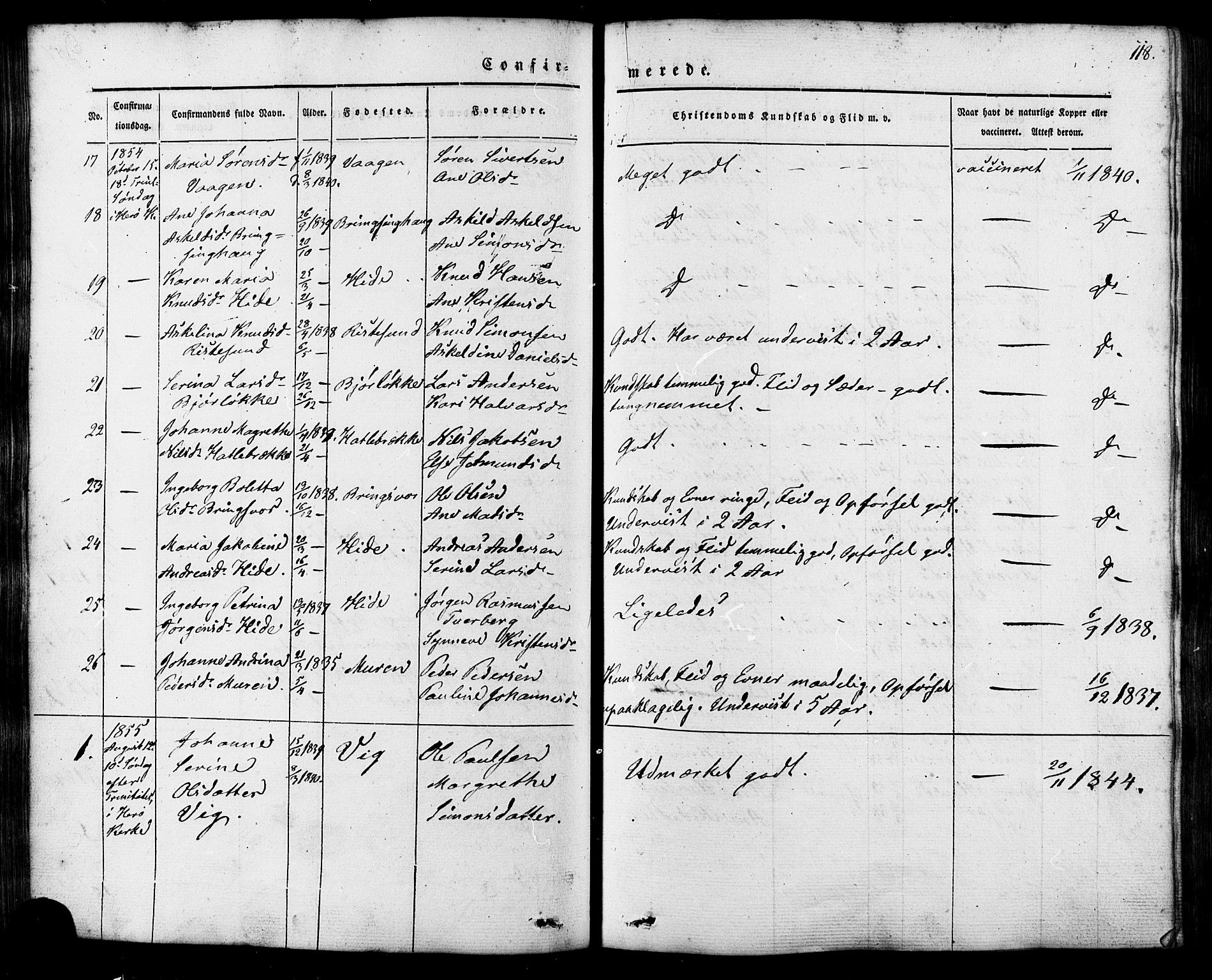 Ministerialprotokoller, klokkerbøker og fødselsregistre - Møre og Romsdal, AV/SAT-A-1454/503/L0034: Parish register (official) no. 503A02, 1841-1884, p. 118