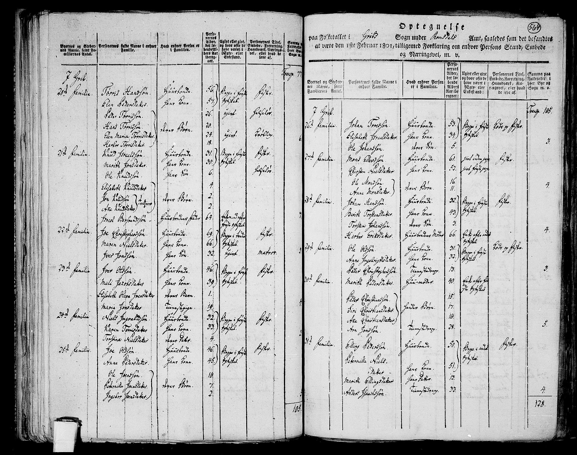 RA, 1801 census for 1553P Kvernes, 1801, p. 563b-564a