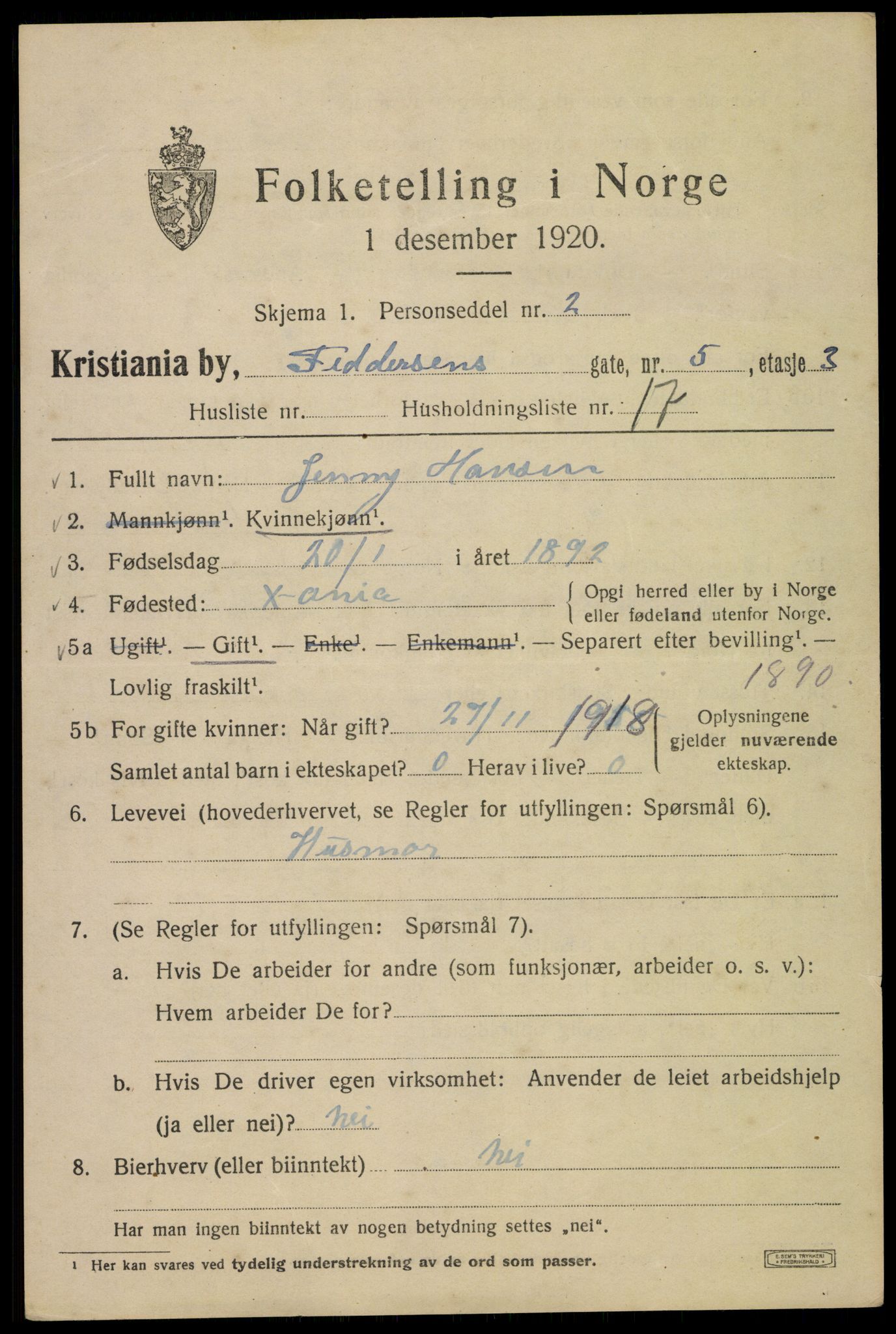 SAO, 1920 census for Kristiania, 1920, p. 228849