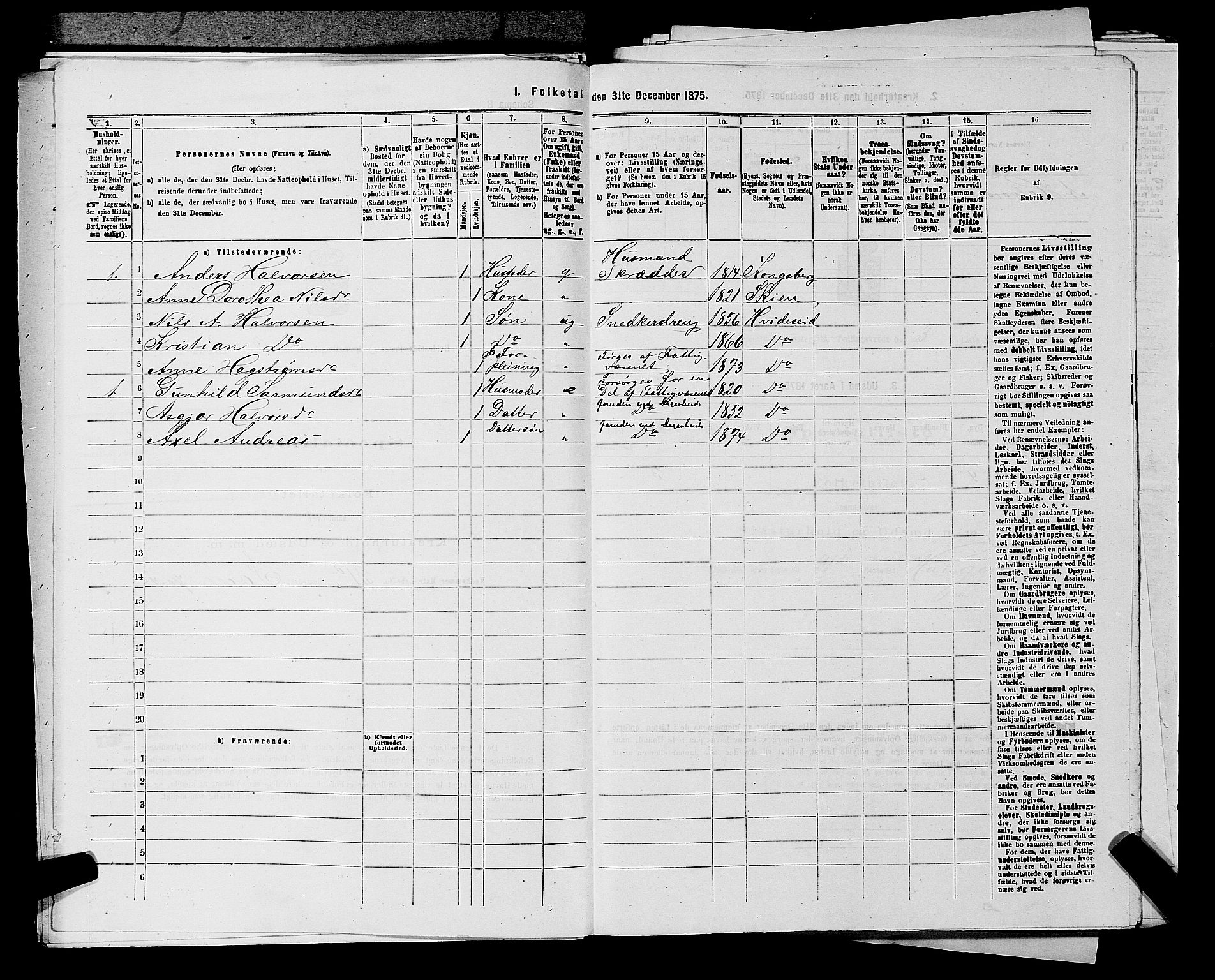 SAKO, 1875 census for 0829P Kviteseid, 1875, p. 374