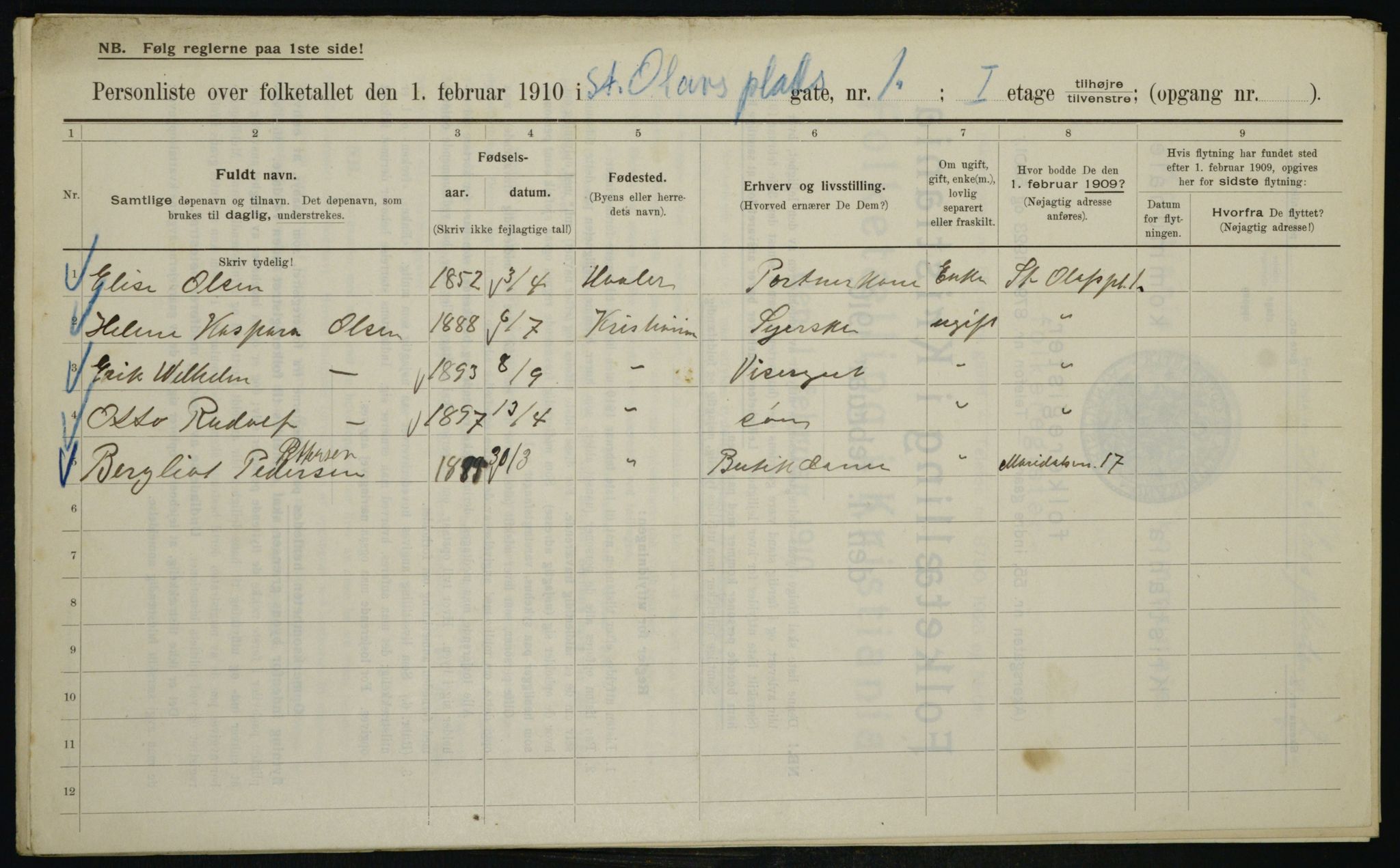 OBA, Municipal Census 1910 for Kristiania, 1910, p. 84448