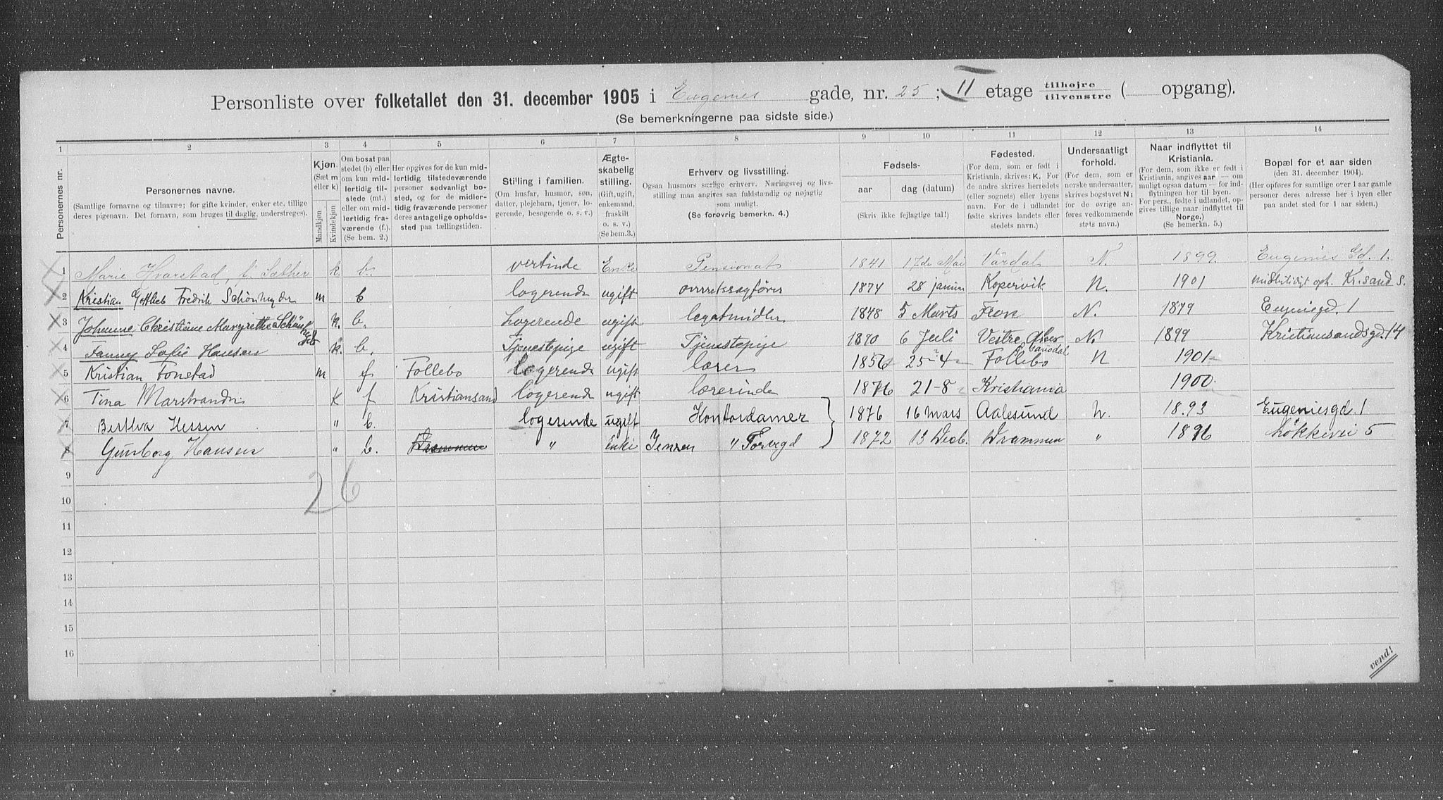 OBA, Municipal Census 1905 for Kristiania, 1905, p. 11844