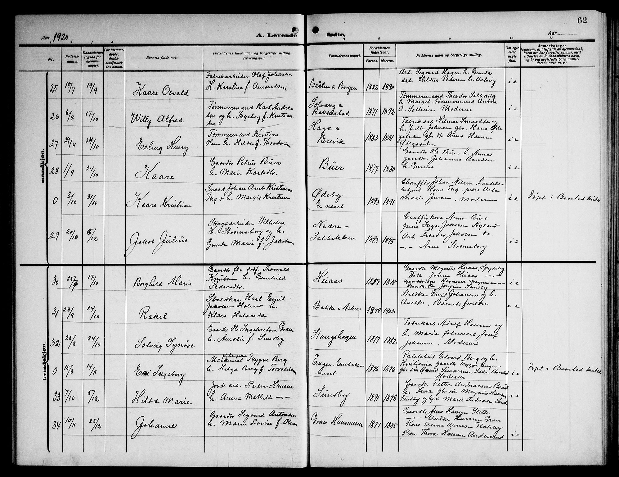 Enebakk prestekontor Kirkebøker, AV/SAO-A-10171c/G/Ga/L0007: Parish register (copy) no. I 7, 1911-1949, p. 62