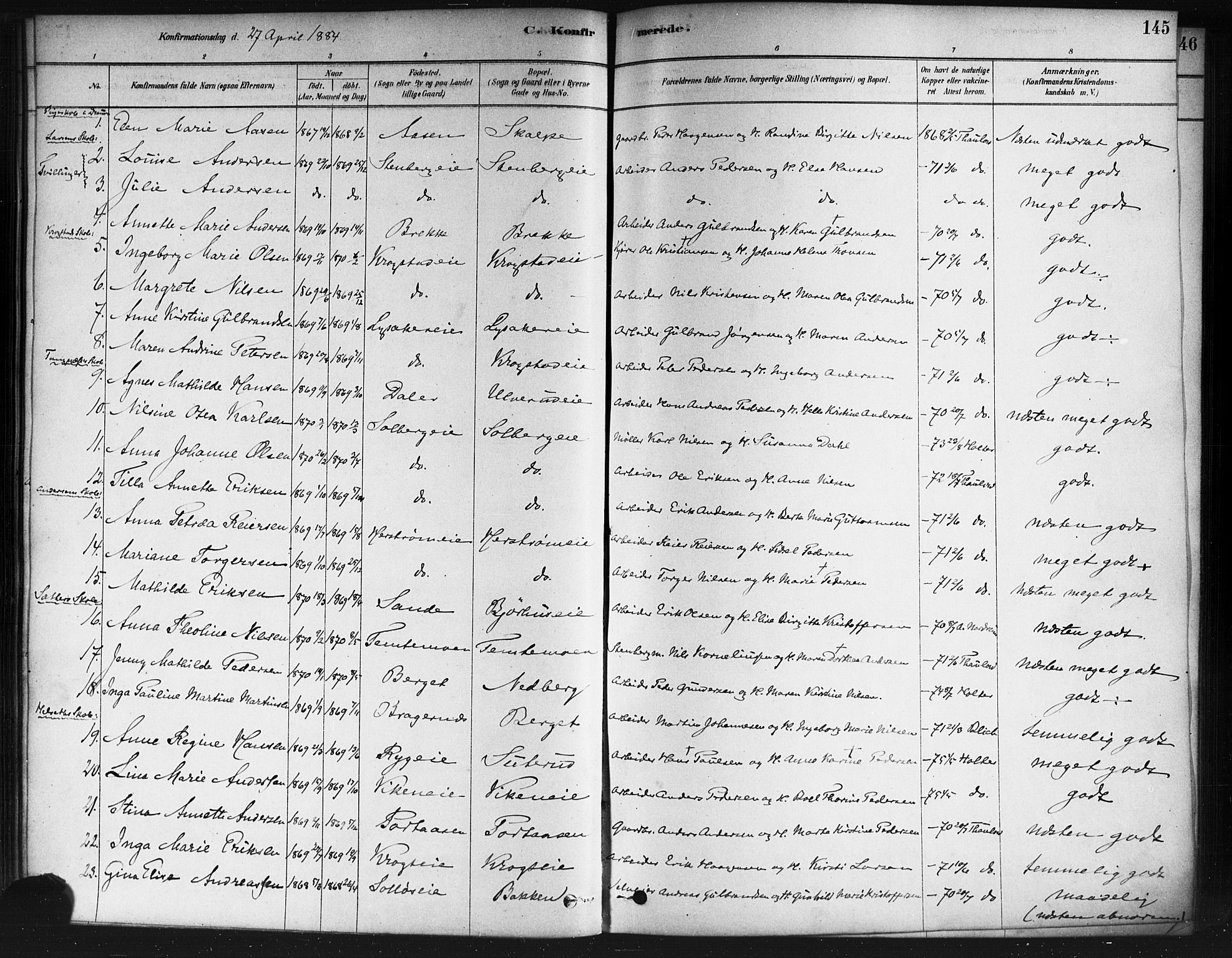 Nedre Eiker kirkebøker, AV/SAKO-A-612/F/Fa/L0002: Parish register (official) no. 2, 1878-1885, p. 145