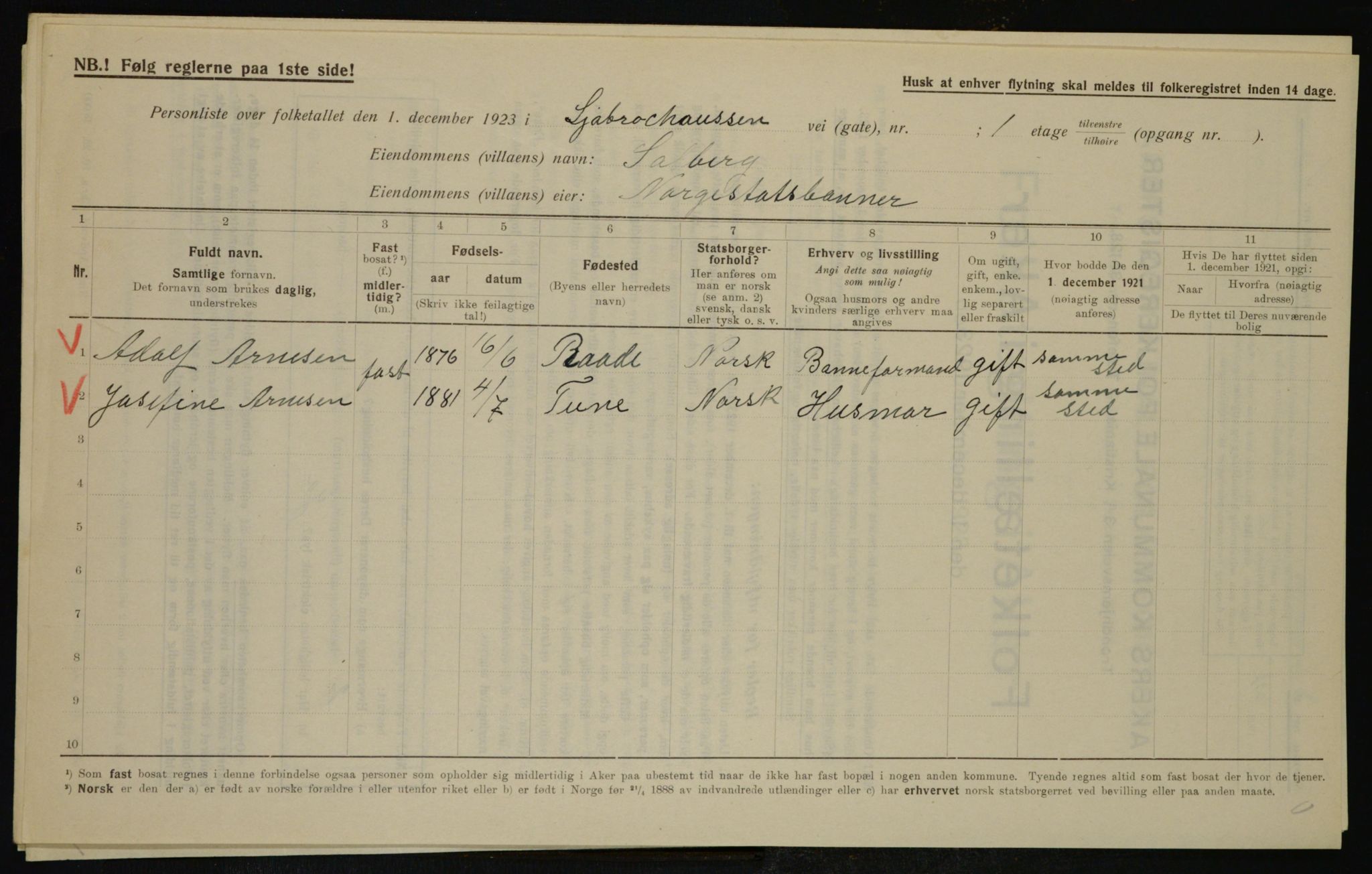 , Municipal Census 1923 for Aker, 1923, p. 41652