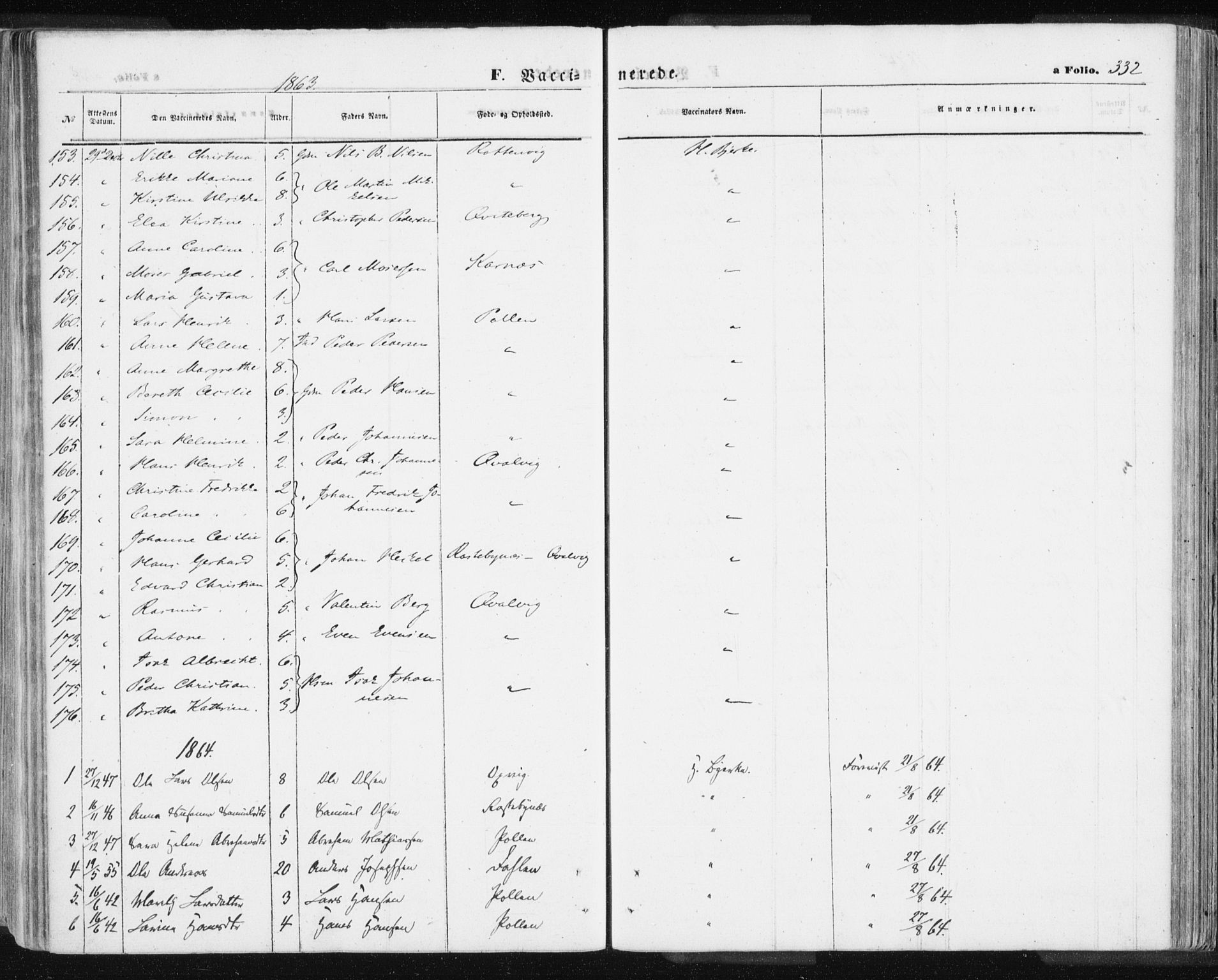 Lyngen sokneprestembete, AV/SATØ-S-1289/H/He/Hea/L0005kirke: Parish register (official) no. 5, 1859-1869, p. 332