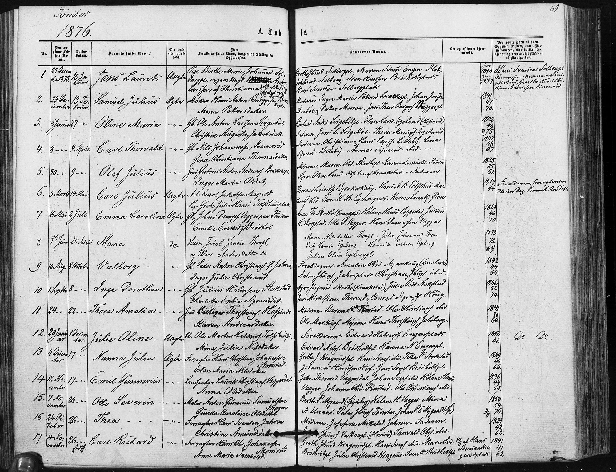 Hobøl prestekontor Kirkebøker, AV/SAO-A-2002/F/Fa/L0004: Parish register (official) no. I 4, 1865-1877, p. 69