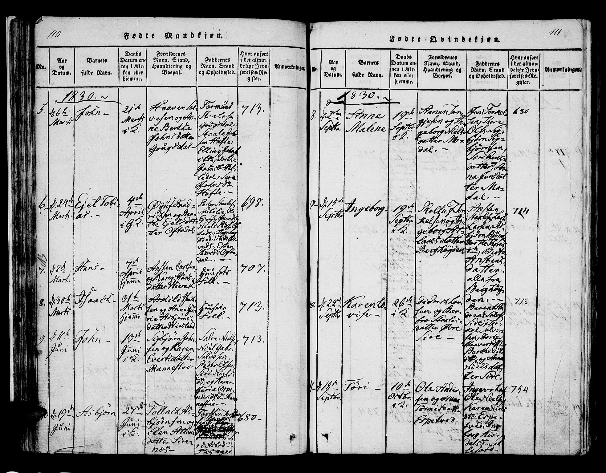 Bakke sokneprestkontor, AV/SAK-1111-0002/F/Fa/Faa/L0003: Parish register (official) no. A 3, 1815-1835, p. 110-111