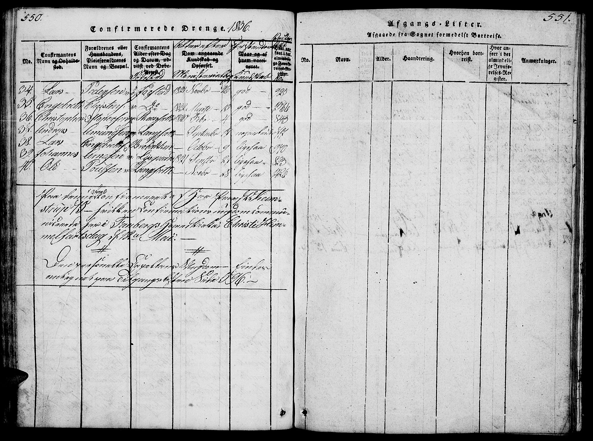 Fåberg prestekontor, SAH/PREST-086/H/Ha/Hab/L0004: Parish register (copy) no. 4, 1818-1837, p. 550-551