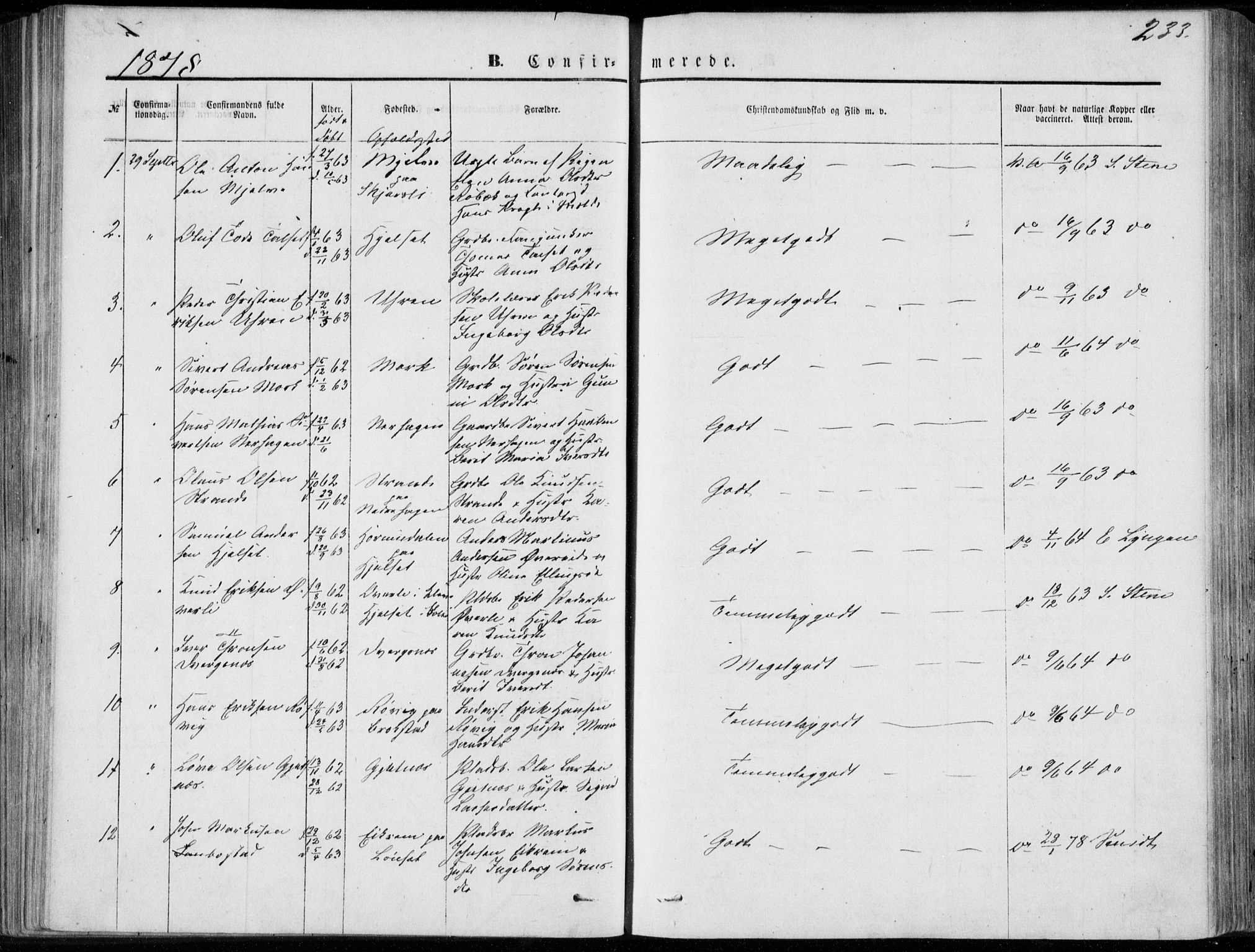 Ministerialprotokoller, klokkerbøker og fødselsregistre - Møre og Romsdal, AV/SAT-A-1454/555/L0655: Parish register (official) no. 555A05, 1869-1886, p. 233