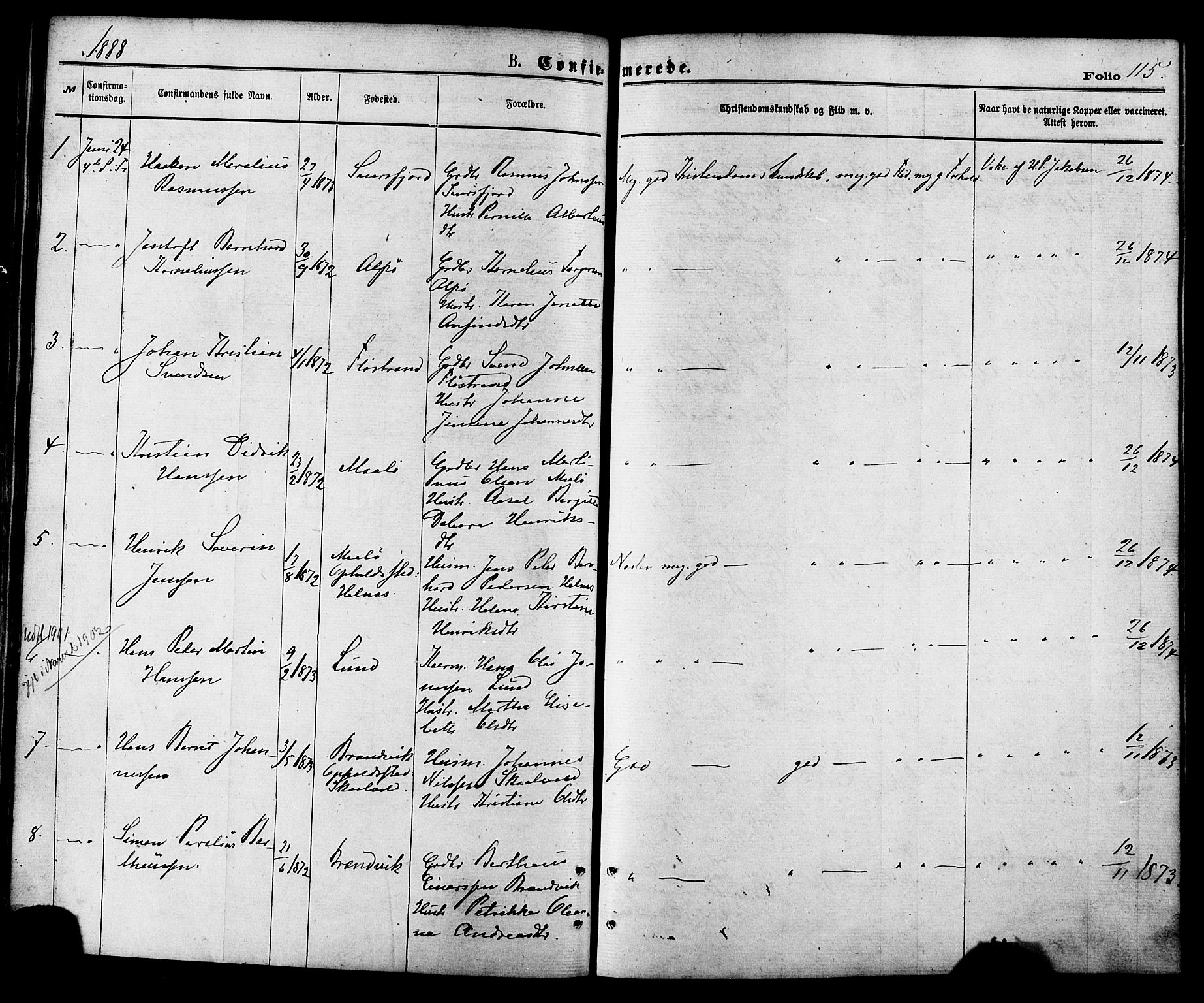 Ministerialprotokoller, klokkerbøker og fødselsregistre - Nordland, AV/SAT-A-1459/857/L0821: Parish register (official) no. 857A01, 1875-1889, p. 115