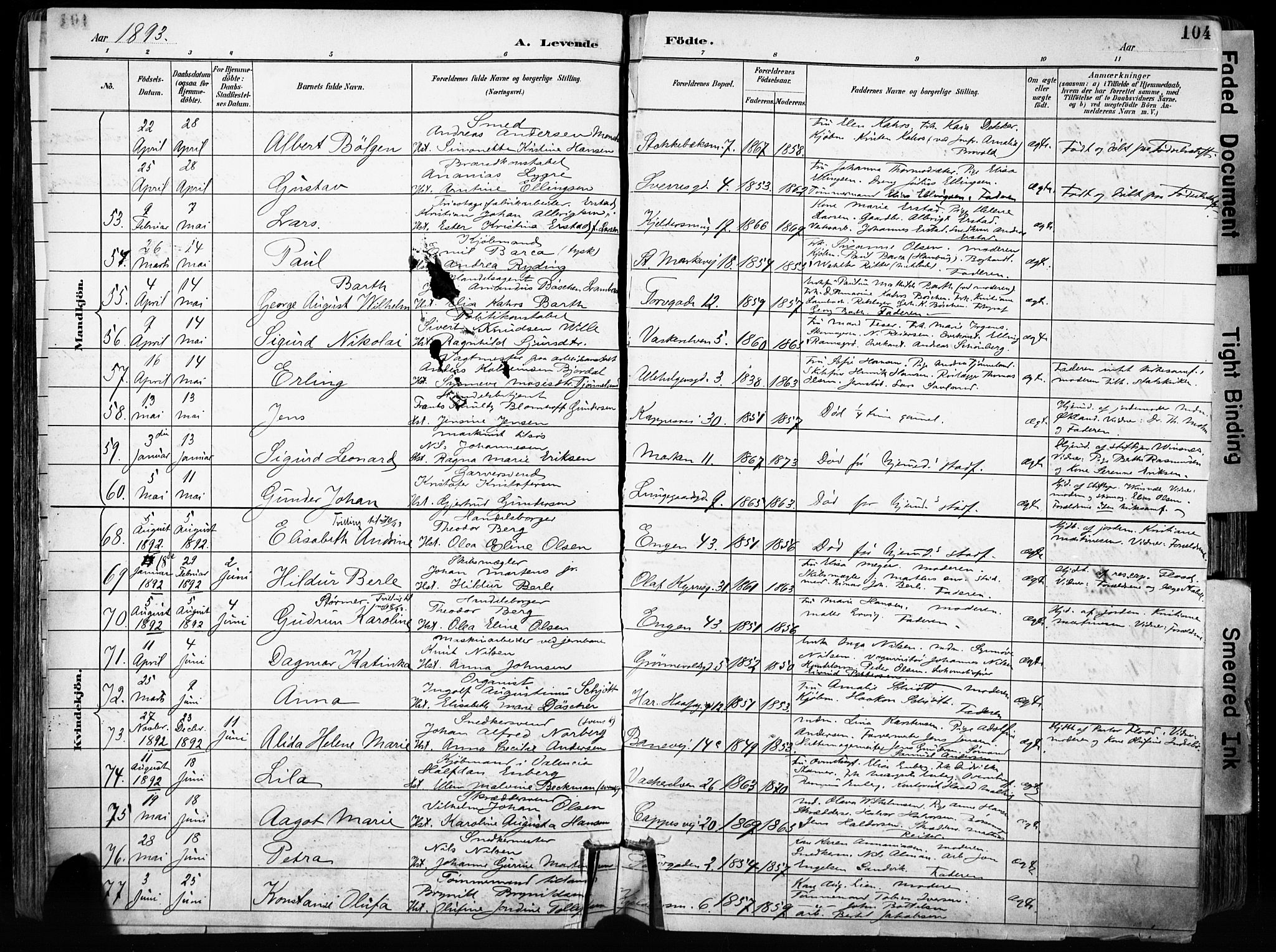 Domkirken sokneprestembete, SAB/A-74801/H/Haa/L0024: Parish register (official) no. B 7, 1888-1903, p. 104