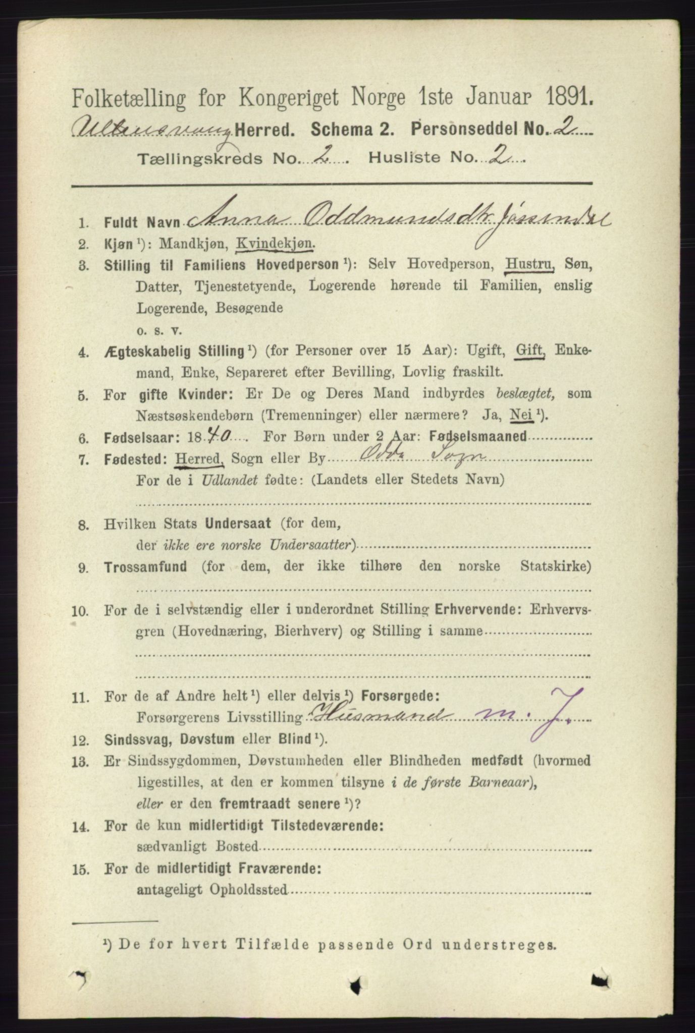 RA, 1891 census for 1230 Ullensvang, 1891, p. 329