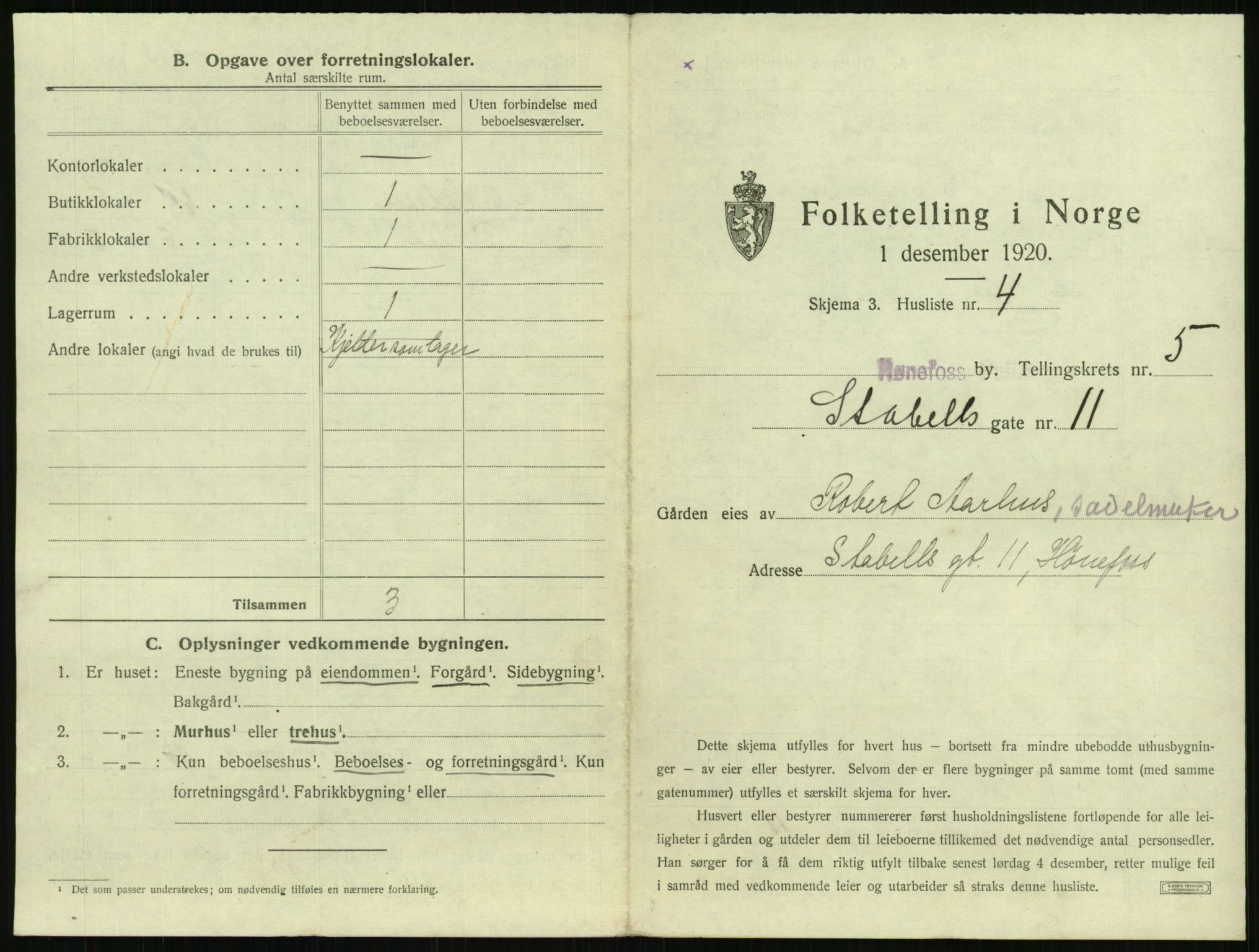 SAKO, 1920 census for Hønefoss, 1920, p. 522