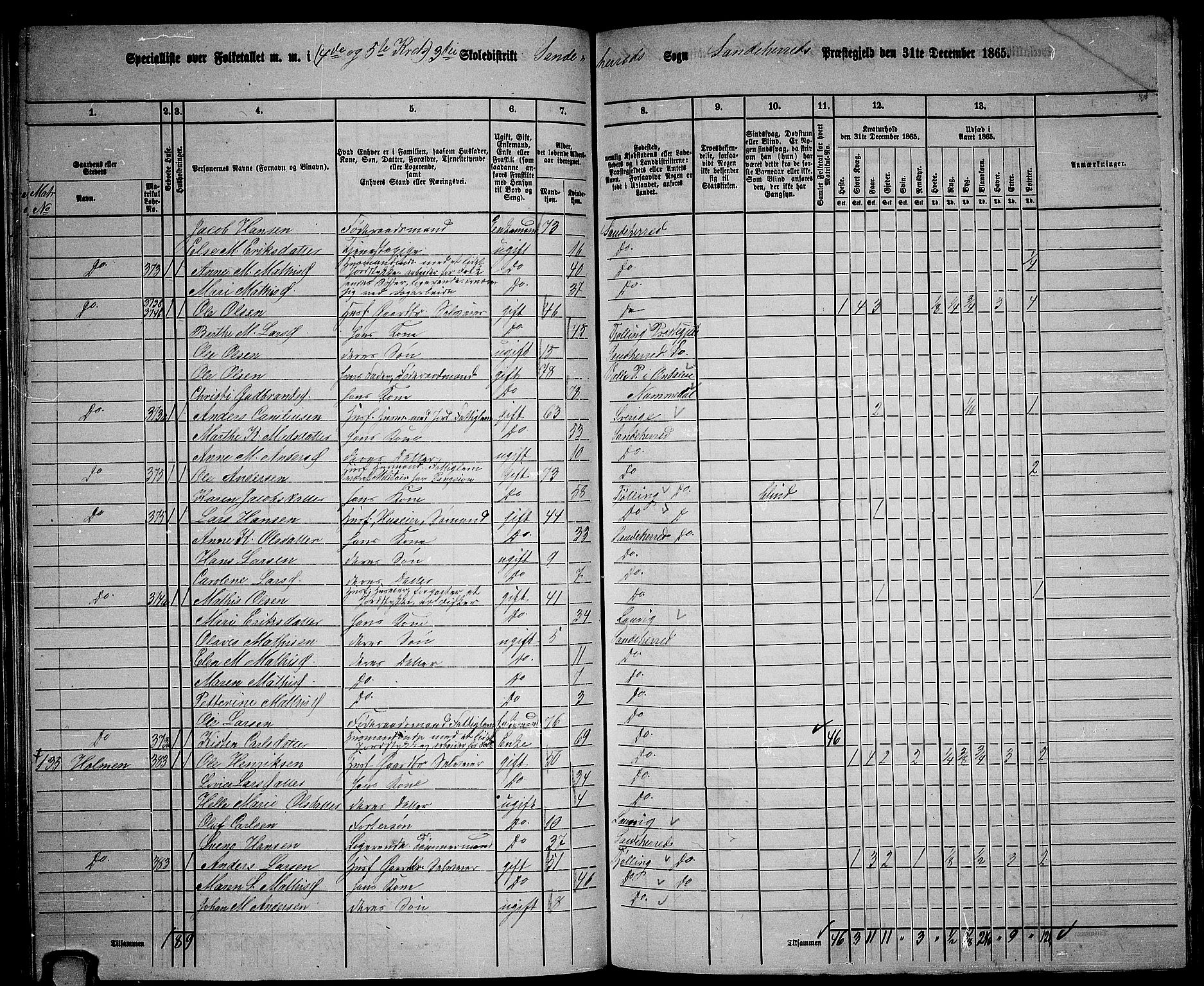 RA, 1865 census for Sandeherred/Sandeherred, 1865, p. 85