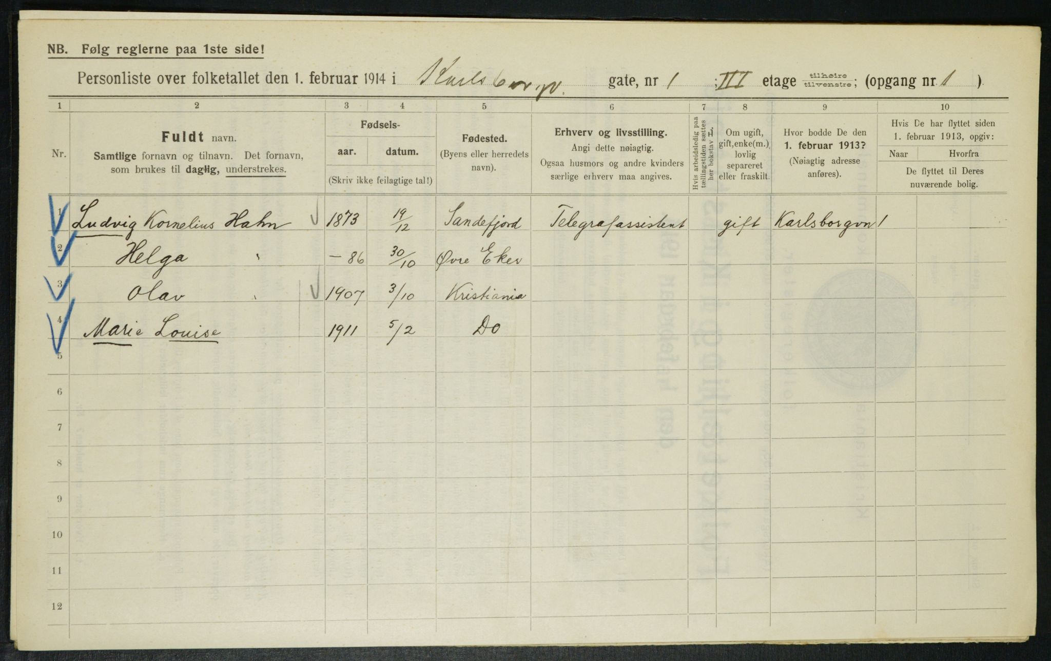 OBA, Municipal Census 1914 for Kristiania, 1914, p. 48892