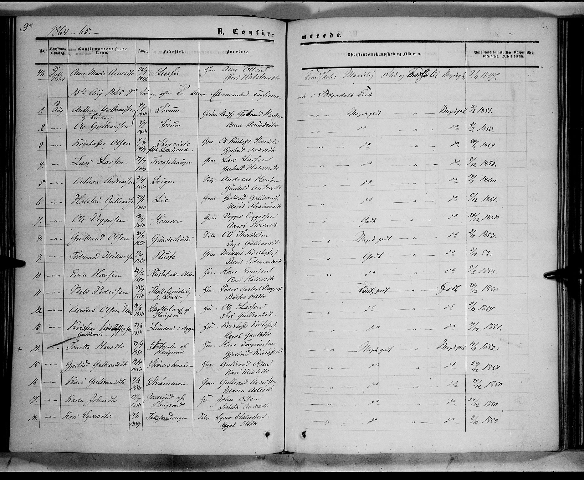 Sør-Aurdal prestekontor, AV/SAH-PREST-128/H/Ha/Haa/L0007: Parish register (official) no. 7, 1849-1876, p. 98