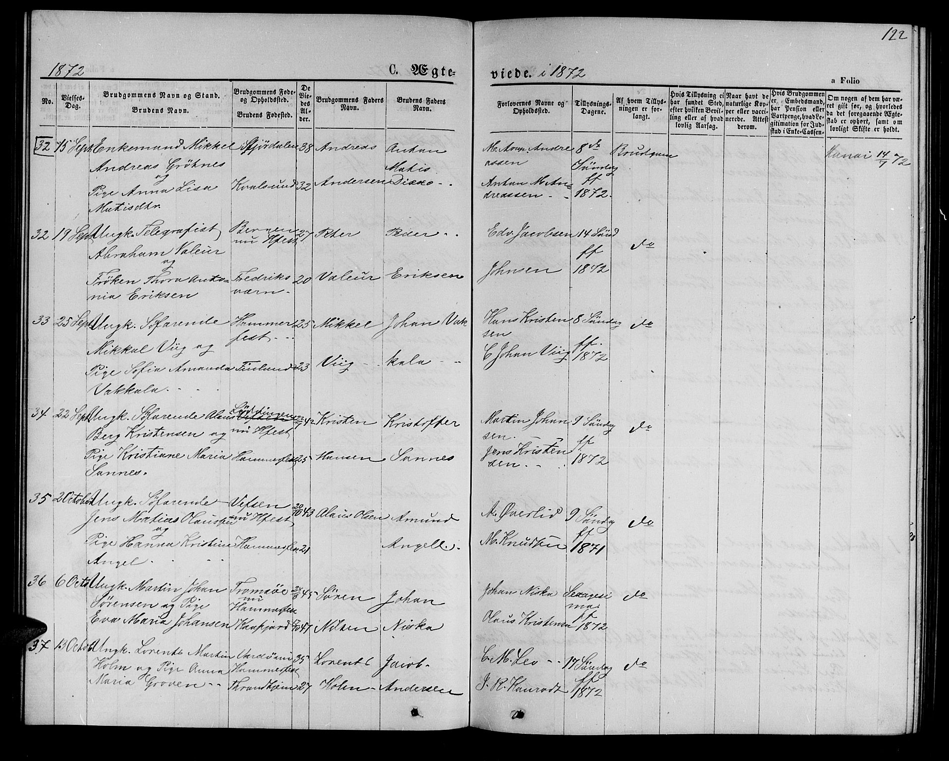 Hammerfest sokneprestkontor, AV/SATØ-S-1347/H/Hb/L0004.klokk: Parish register (copy) no. 4, 1869-1877, p. 122