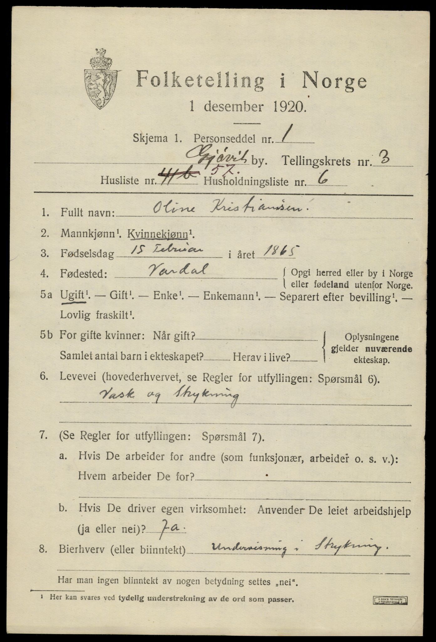 SAH, 1920 census for Gjøvik, 1920, p. 7824