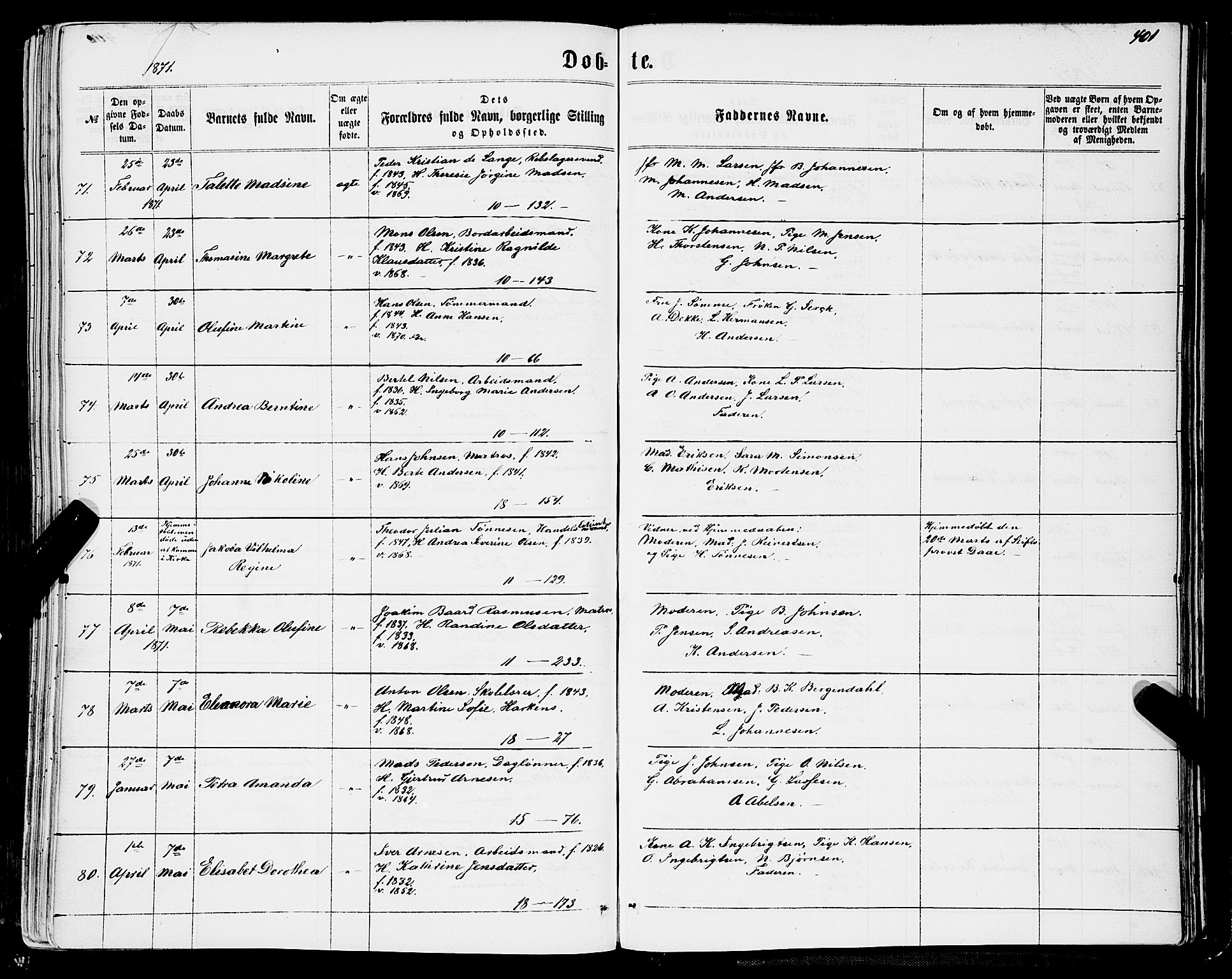 Domkirken sokneprestembete, AV/SAB-A-74801/H/Haa/L0021: Parish register (official) no. B 4, 1859-1871, p. 401