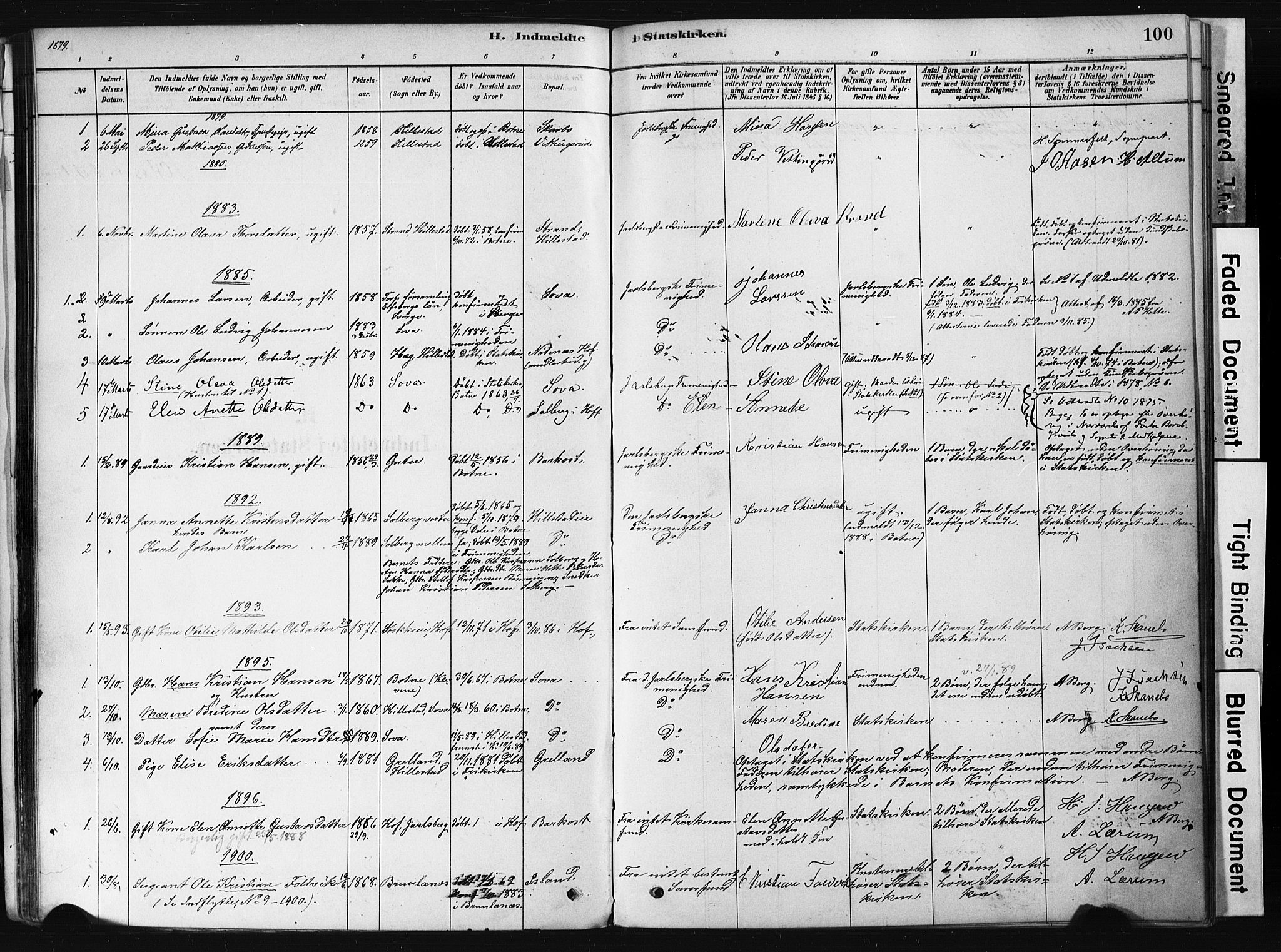 Botne kirkebøker, AV/SAKO-A-340/F/Fb/L0001: Parish register (official) no. II 1, 1878-1902, p. 100