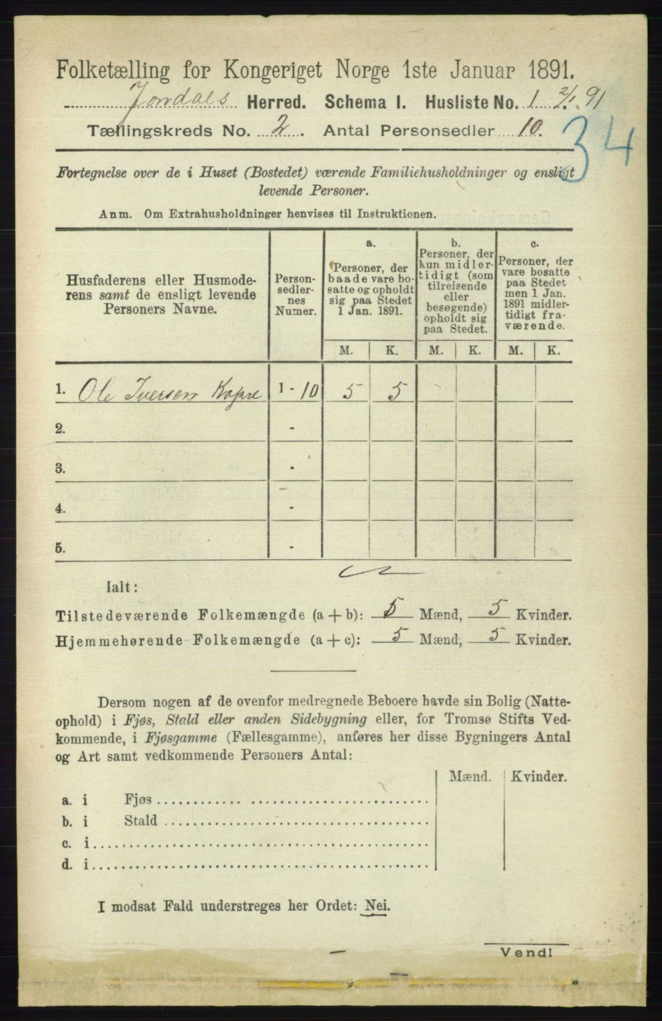 RA, 1891 census for 1227 Jondal, 1891, p. 777