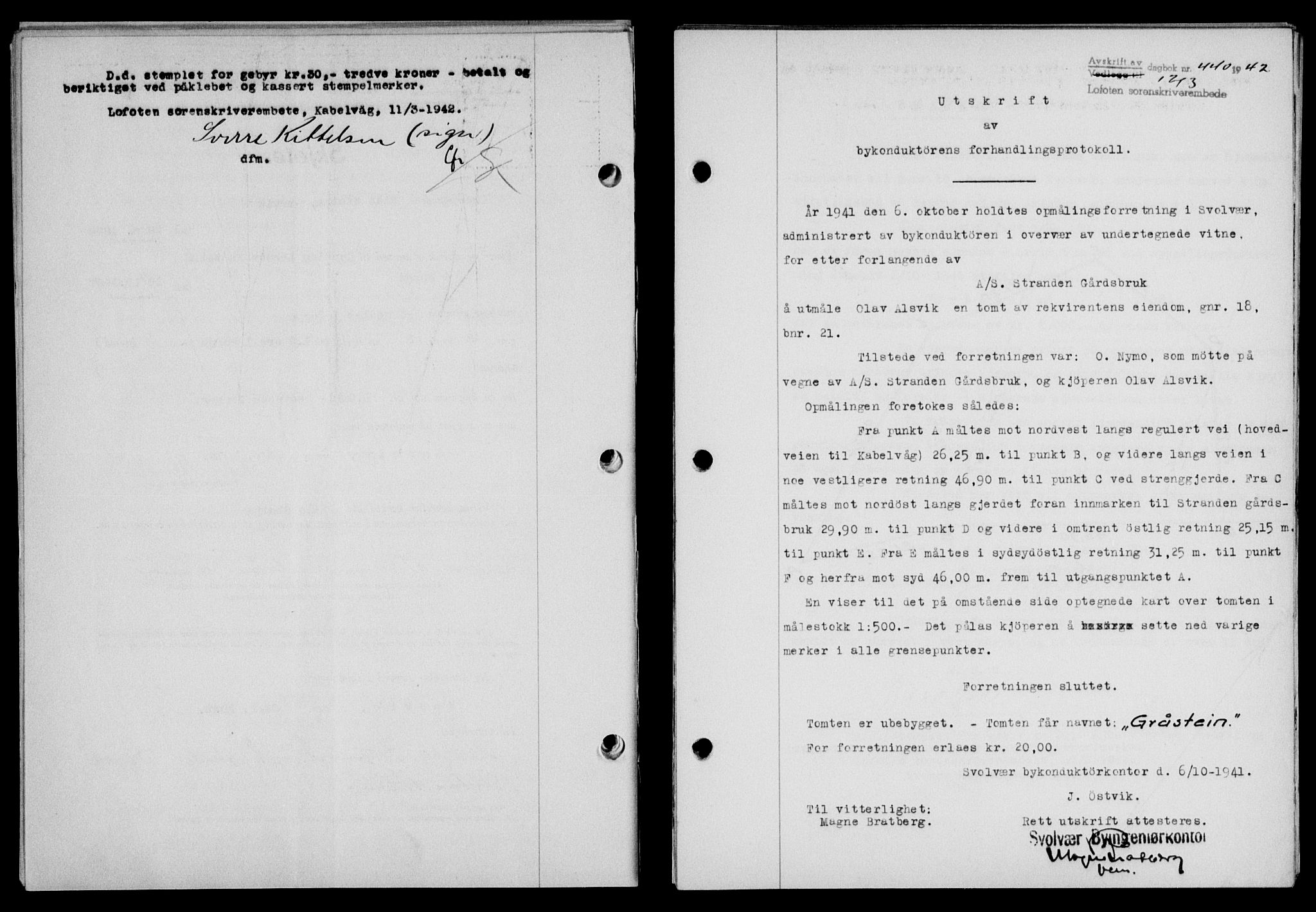 Lofoten sorenskriveri, SAT/A-0017/1/2/2C/L0009a: Mortgage book no. 9a, 1941-1942, Diary no: : 440/1942