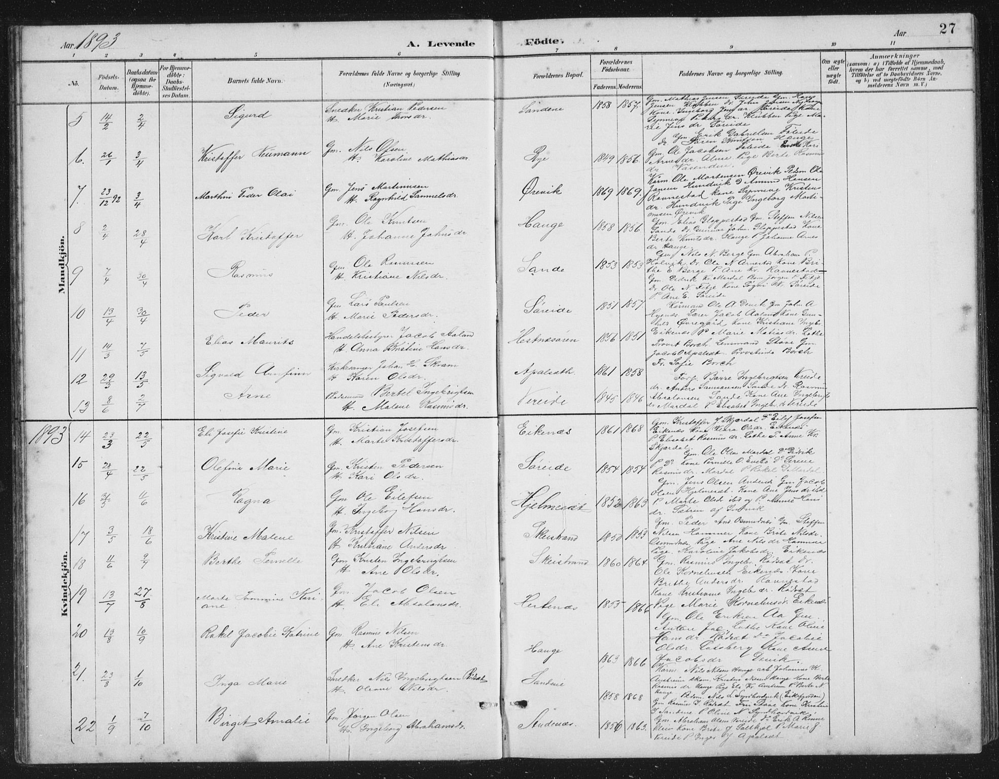 Gloppen sokneprestembete, SAB/A-80101/H/Hab/Habb/L0002: Parish register (copy) no. B 2, 1889-1909, p. 27