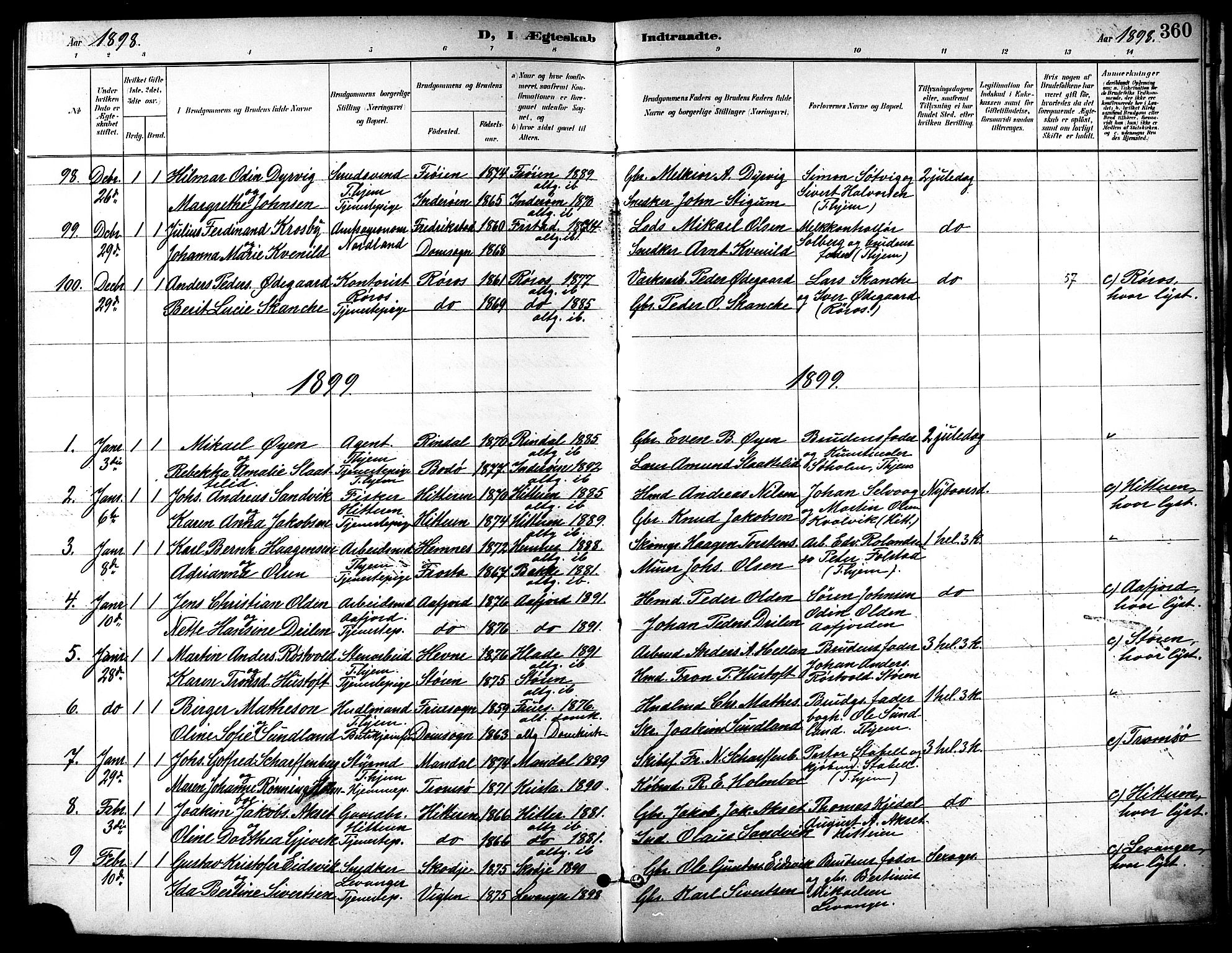 Ministerialprotokoller, klokkerbøker og fødselsregistre - Sør-Trøndelag, SAT/A-1456/601/L0094: Parish register (copy) no. 601C12, 1898-1911, p. 360